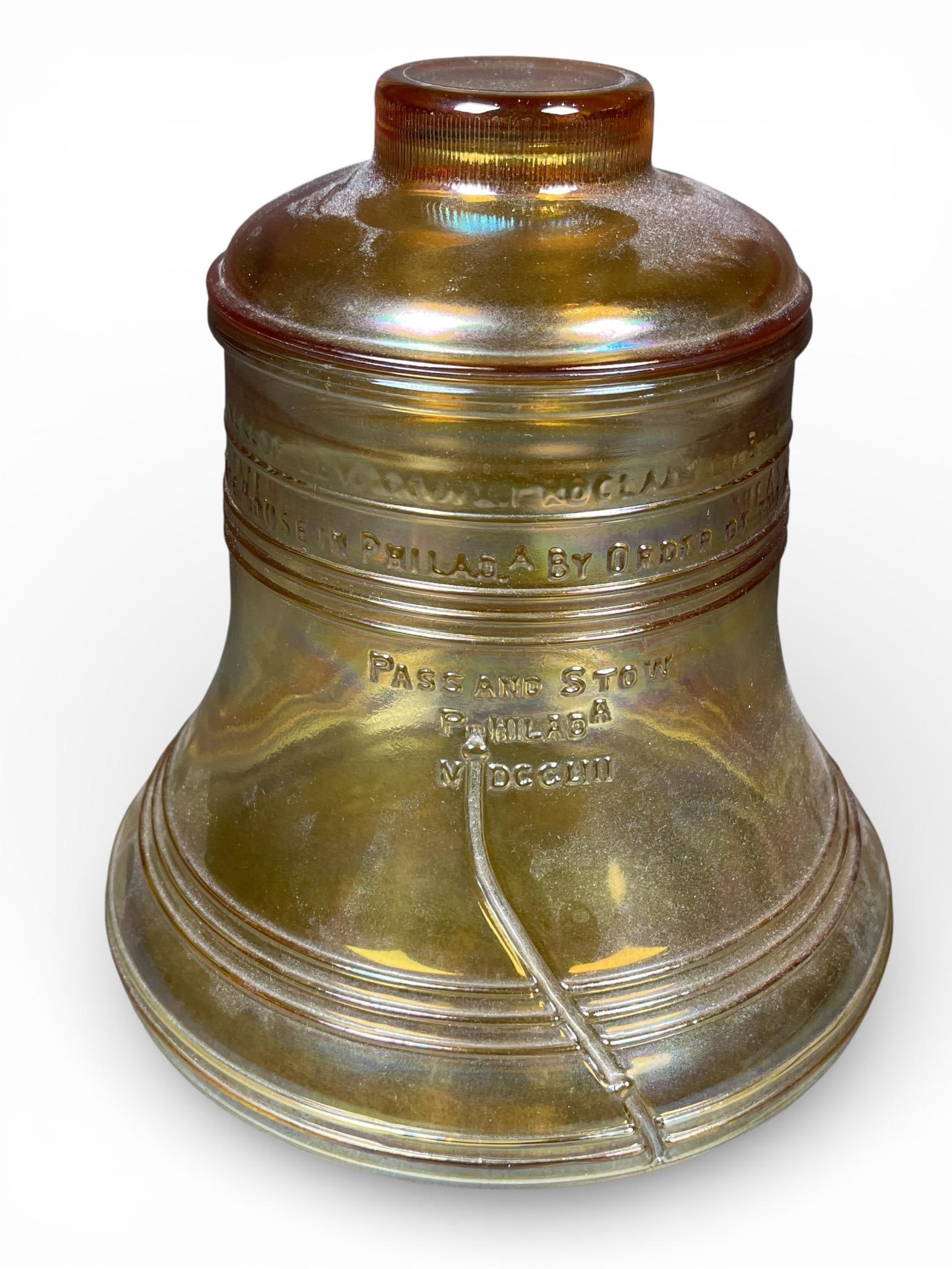 Bartlett-Collins Iridescent Marigold Glass 1976 Bicentennial Liberty Bell Cookie JarCategory: (1 of 16)