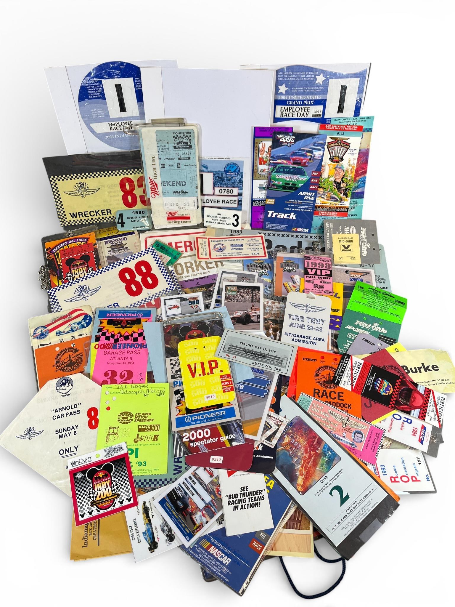 A Collection of Indianapolis 500 Brickyard 400 and NASCAR Racing Memorabilia and Ephemera: A collection of auto racing memorabilia and ephemera primarily focused on the Indianapolis 500 and Brickyard 400 events, with additional items related to NASCAR and CART sanctioned races. The group sp