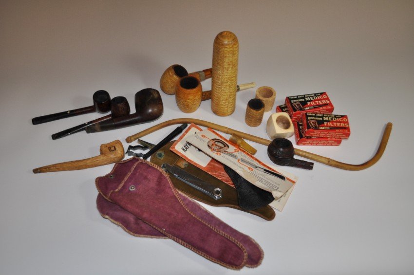 Group Lot" Pipe Items Including Dunhill Scraper etc.: PLUS another bowl clean, corn cob pipes, meerschaum bowl etc. Shipping 10.