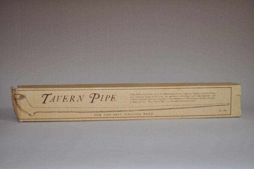 Clay Tavern Pipe in box.: From Williamsburg. Lightly used. Box length: 17.5” Shipping 12.