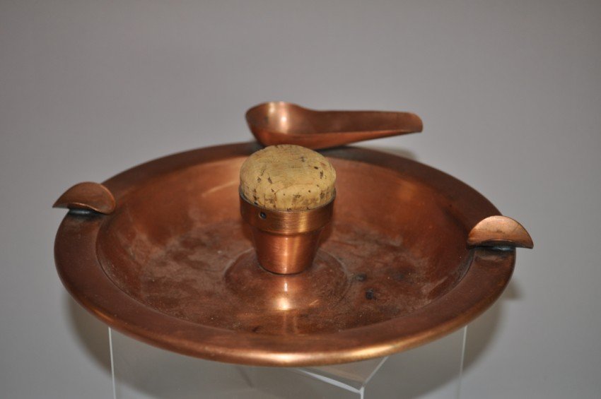 Vintage Solid copper pipe ashtray.: Width: 8 3/4” Shipping 12.