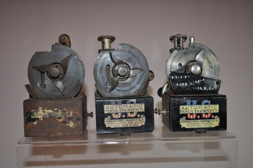 3 Antique US Automatic Pencil Sharpener Co. Sharpeners: You rarely see one of these up for auction. This lot contains three. 4 7/8” high. Shipping 15.
