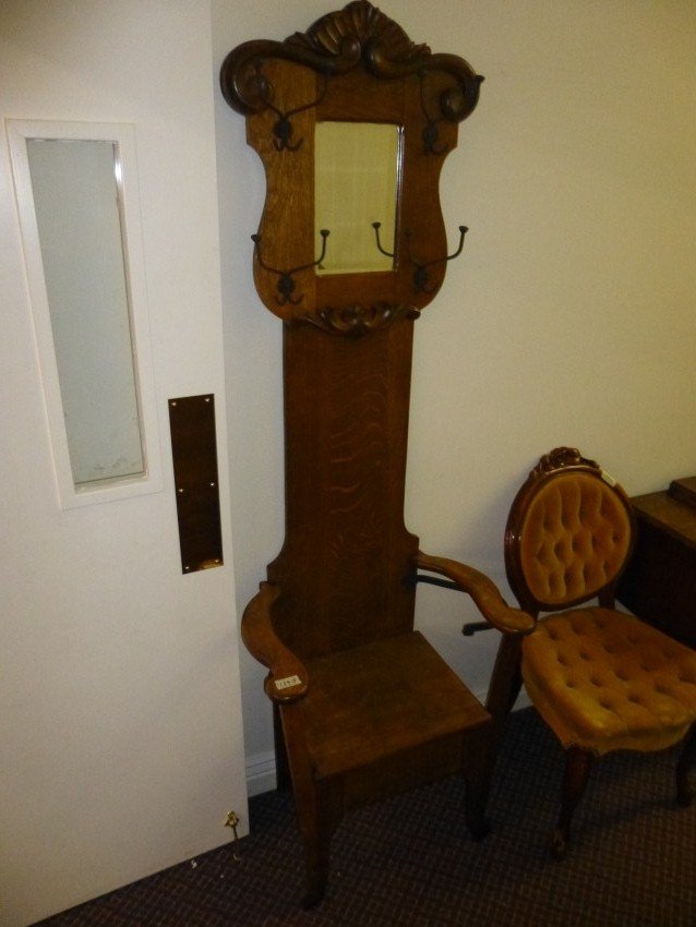 Antique golden oak hall tree with mirror. May 18, 2013 Burns