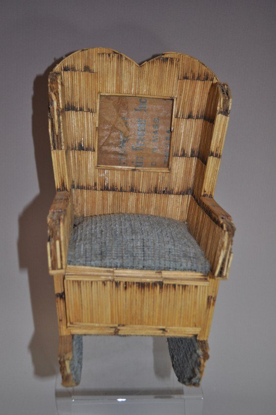 Folk art matchstick rocking chair.: 11”h x 7”w. Has some damage.