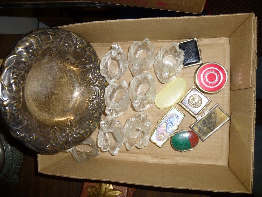 Group lot of pill boxes, swan salts etc.: Shipping 15.