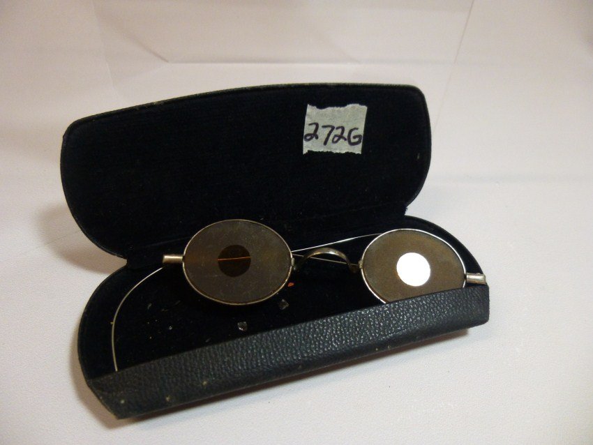 Old Orange Glass sharpshooter glasses.: These spectacles come in their case. Shipping 10.