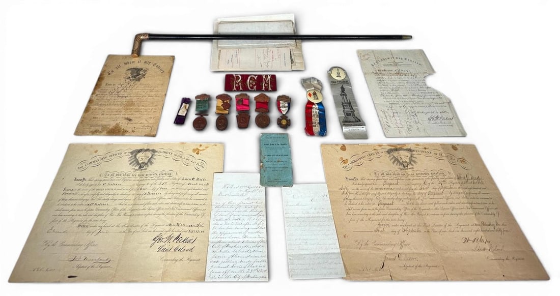 Civil War 57th Pennsylvania Infantry Group Inscribed Cane, Documents, Letters, and G.A.R. Badge (1 of 20)