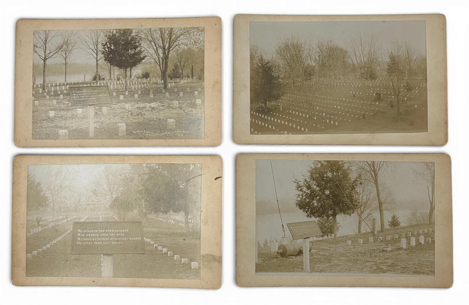 Civil War Shiloh 1895 Reunion Battlefield Photograph Lot -- National Cemetery: Four Cabinet card style photographs taken at the Shiloh Battlefield most likely during the 2nd Shiloh Battlefield Association Reunion in April 1895. The first image bears a photographer's imprint and
