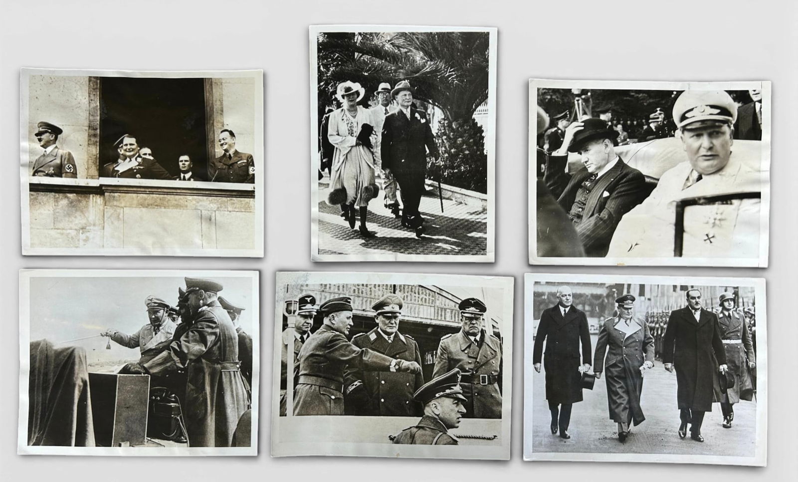 WWII Nazi German Herman Goering Press Photo Lot: Pre -WW2 & World War Two German Reichsmarshal and Supreme Commander of the Luftwaffe Hermann Goring press photo lot (6). These are International News Photo images with the attached paper descriptions