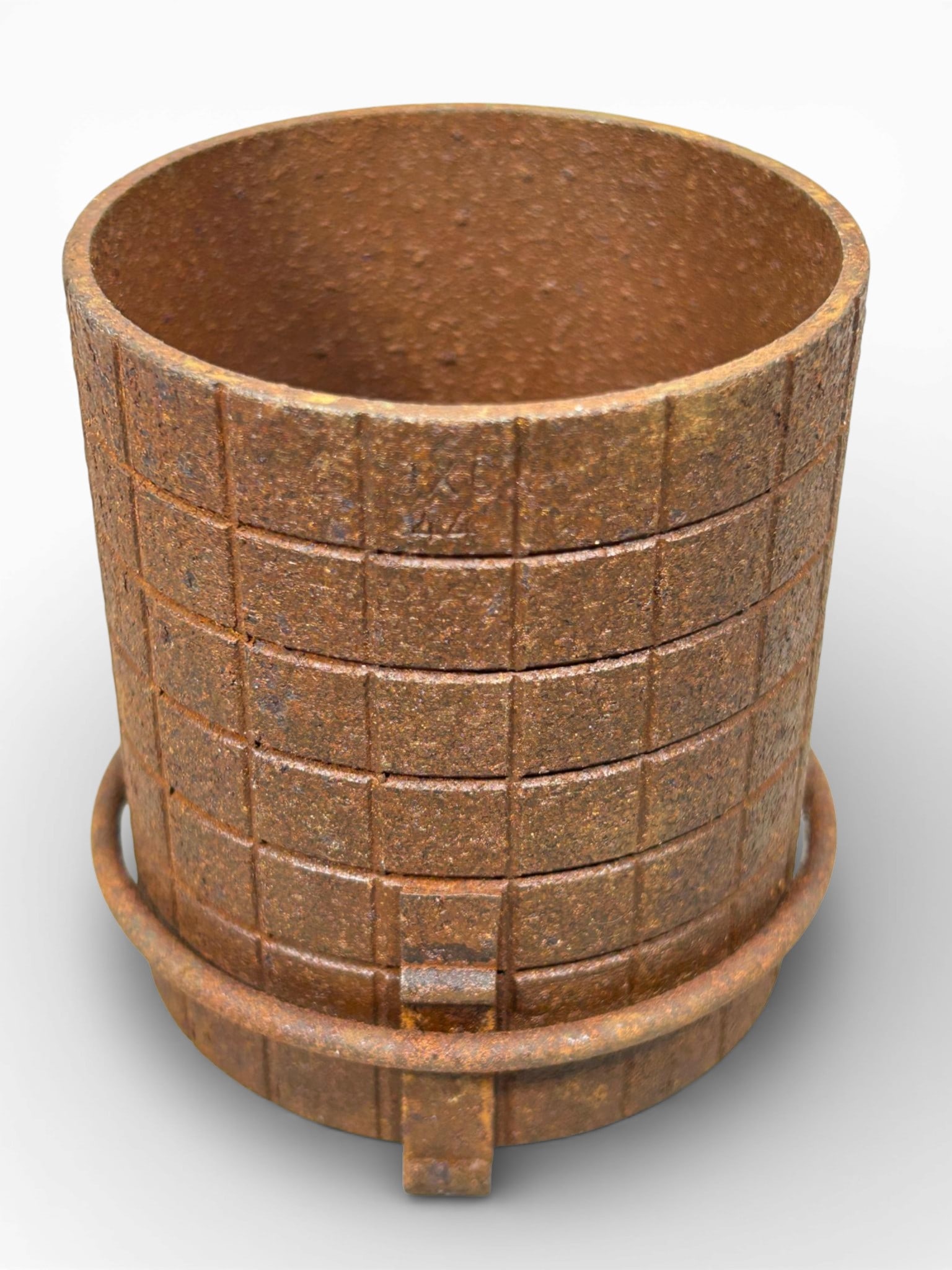 WWII Nazi German Potato Masher Stick Grenade Fragmentation Sleeve: World War II Potato Masher Stick Grenade Fragmentation Sleeve. Measures 2.56" tall x 2.875" in diameter. This is the serrated version. One of the squares is maker marked and dated at the top rim ‘OX