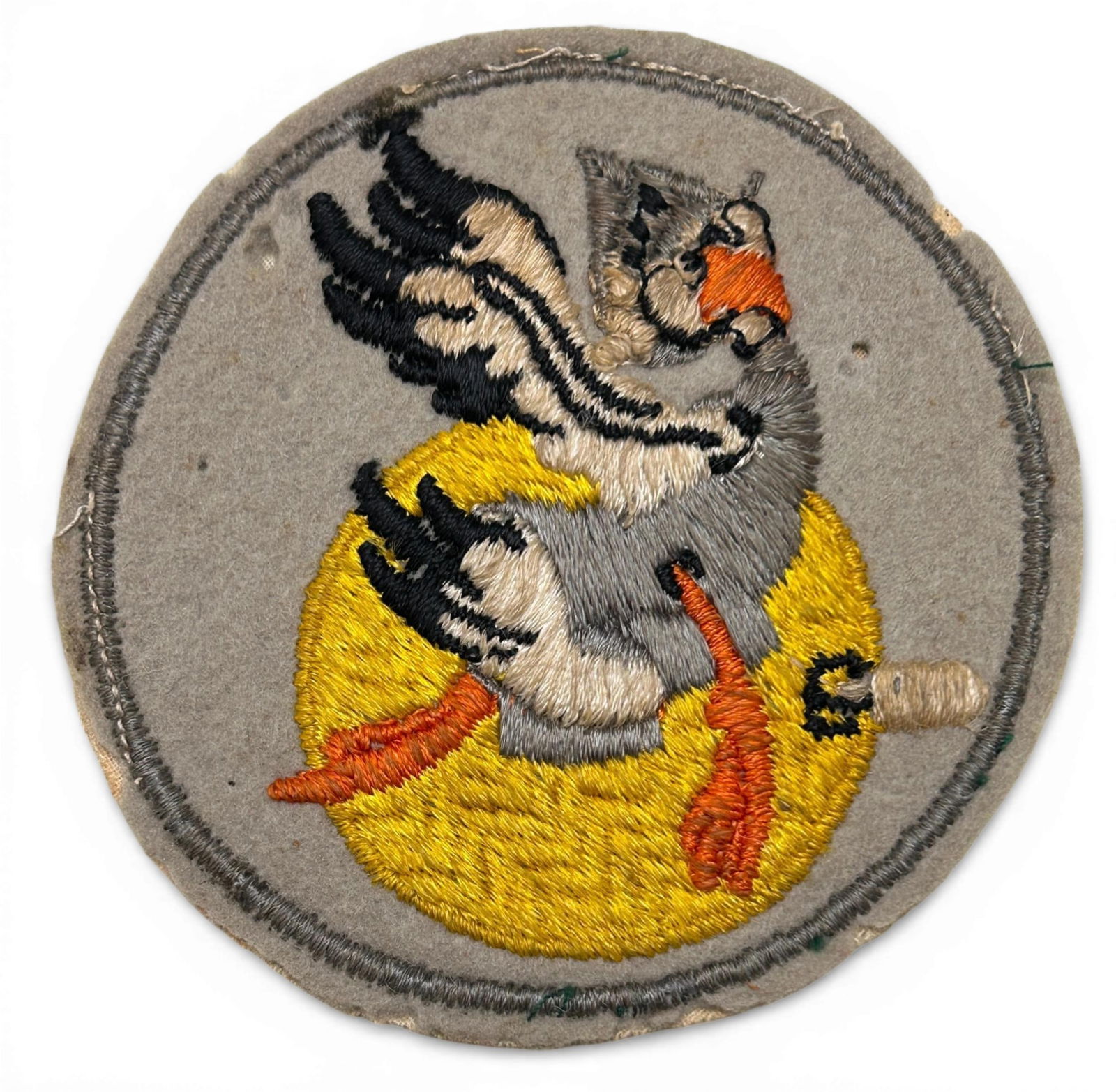 WWII USMC VMSB-333 Scout Bombing Squadron Patch: World War II USMC Marine Scout Bombing Squadron 333 (VMSB-333) squadron patch. Patch is schiffli embroidery on wool. Measures 4" in diameter. The squadron was established on August 1,1943. After