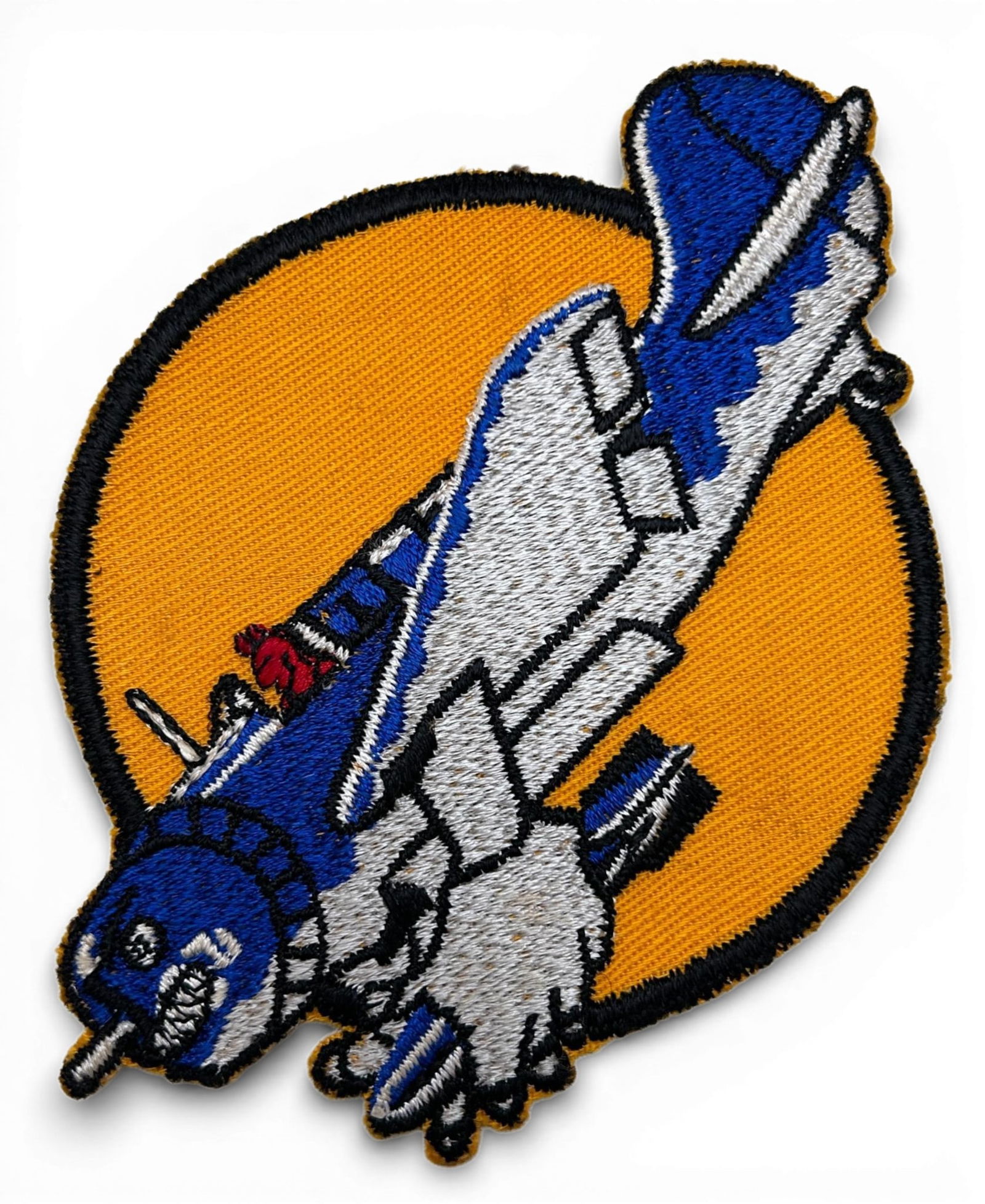 WWII U.S. Navy VB-80 Bombing Squadron Patch: World War Two Bombing Squadron 80 (VB-80) squadron patch. Schiffli embroidery on twill with a cheesecloth back. Established as Bombing Squadron Eighty (VB-80) on February 1, 1944 at Naval Air