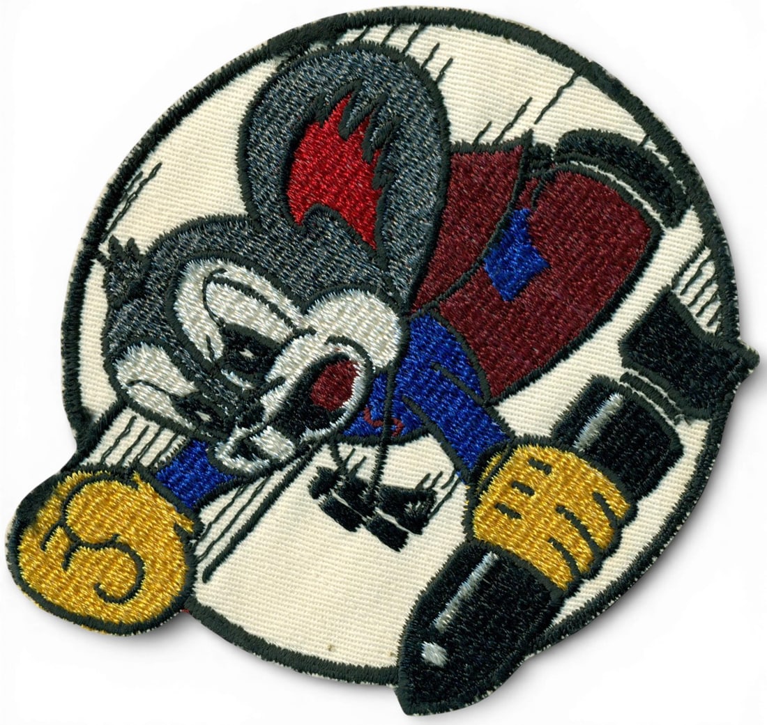 WWII U.S. Navy VB-14 Bombing Squadron Patch: World War Two U.S. Navy VB-14 squadron patch. The patch is schiffli embroidery on twill. Measures 4.875" x 5.375". Established as Bombing Squadron Fourteen (VB-14) on September 1, 1943. The insignia