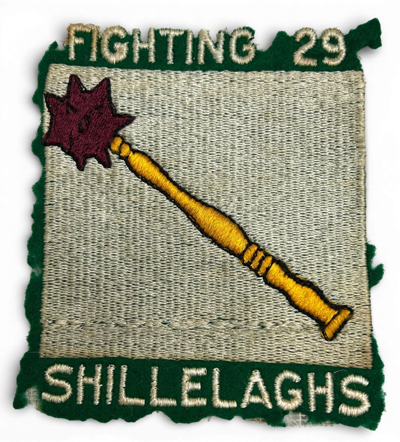 WWII U.S. Navy VF-29 Fighter Squadron Patch: World War Two U.S. Navy VF-29 squadron patch. The patch is schiffli embroidery on wool. Measures 4.375" x 3.75". Established as VGF-29 on July 18, 1942 and redesignated as VF-29 on March 1, 1943.