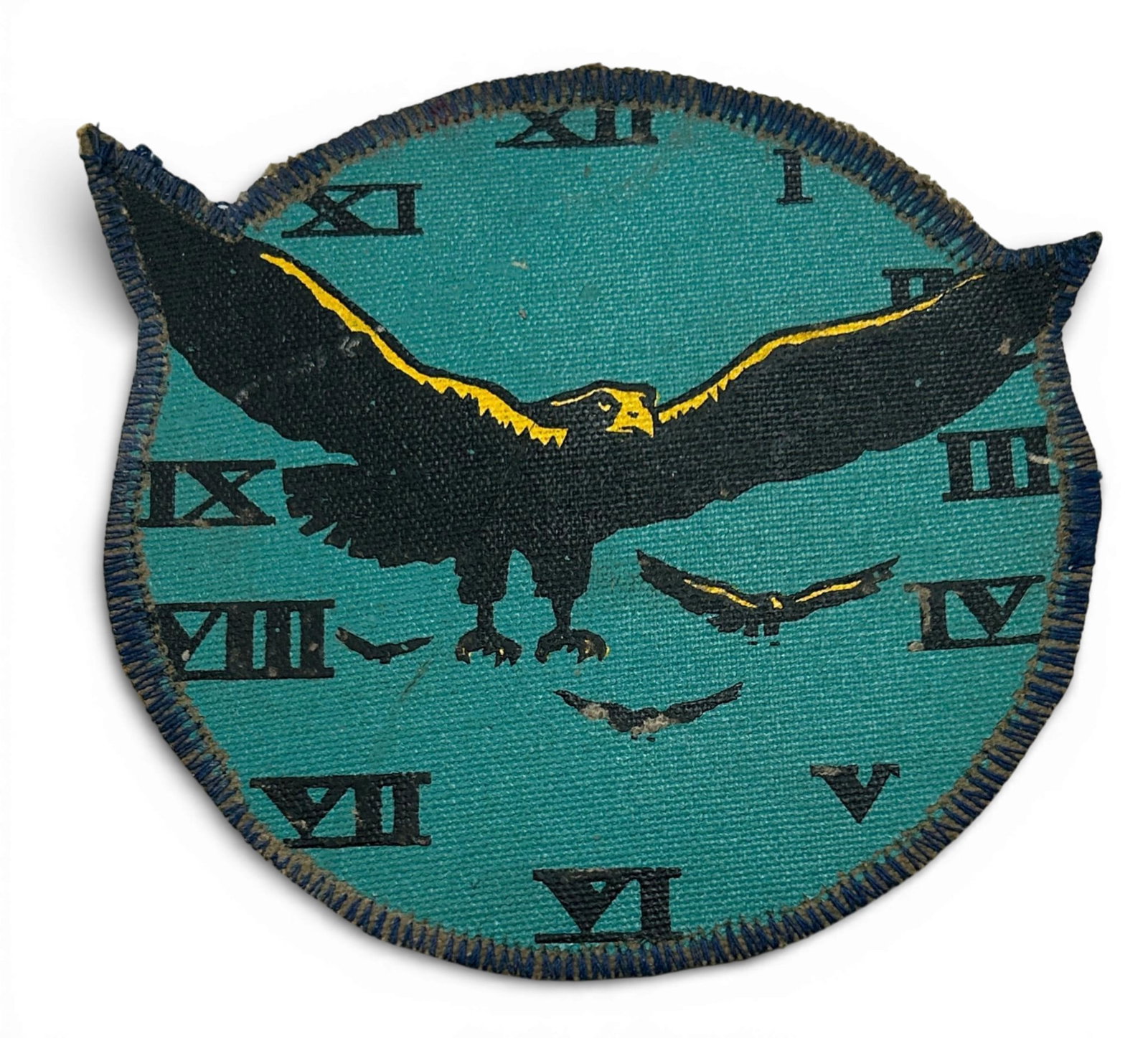 WWII USMC VMF (N)-543 Fighter Squadron Patch: World War Two United States Marine Corps VMF-(N) -543 Marine Night Fighting Squadron patch. The patch is silkscreened on leather with embroidered edge. measures 4.5" x 4". Established as VMF-(N)-543