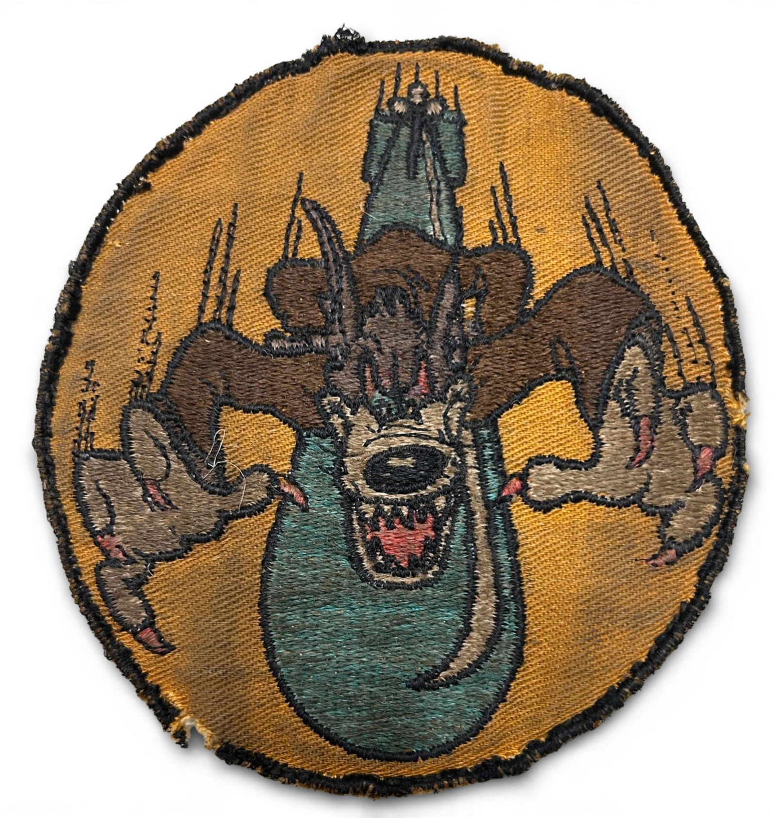 WWII U.S. Navy VT-60 Torpedo Squadron Patch: 1World War Two U.S. Navy VT-60 squadron patch. The patch is schiffli embroidery on twill. Measures 5" x 4.5". Redesignated as Torpedo Squadron Sixty VT-60 on March 10, 1944. The insignia was approved