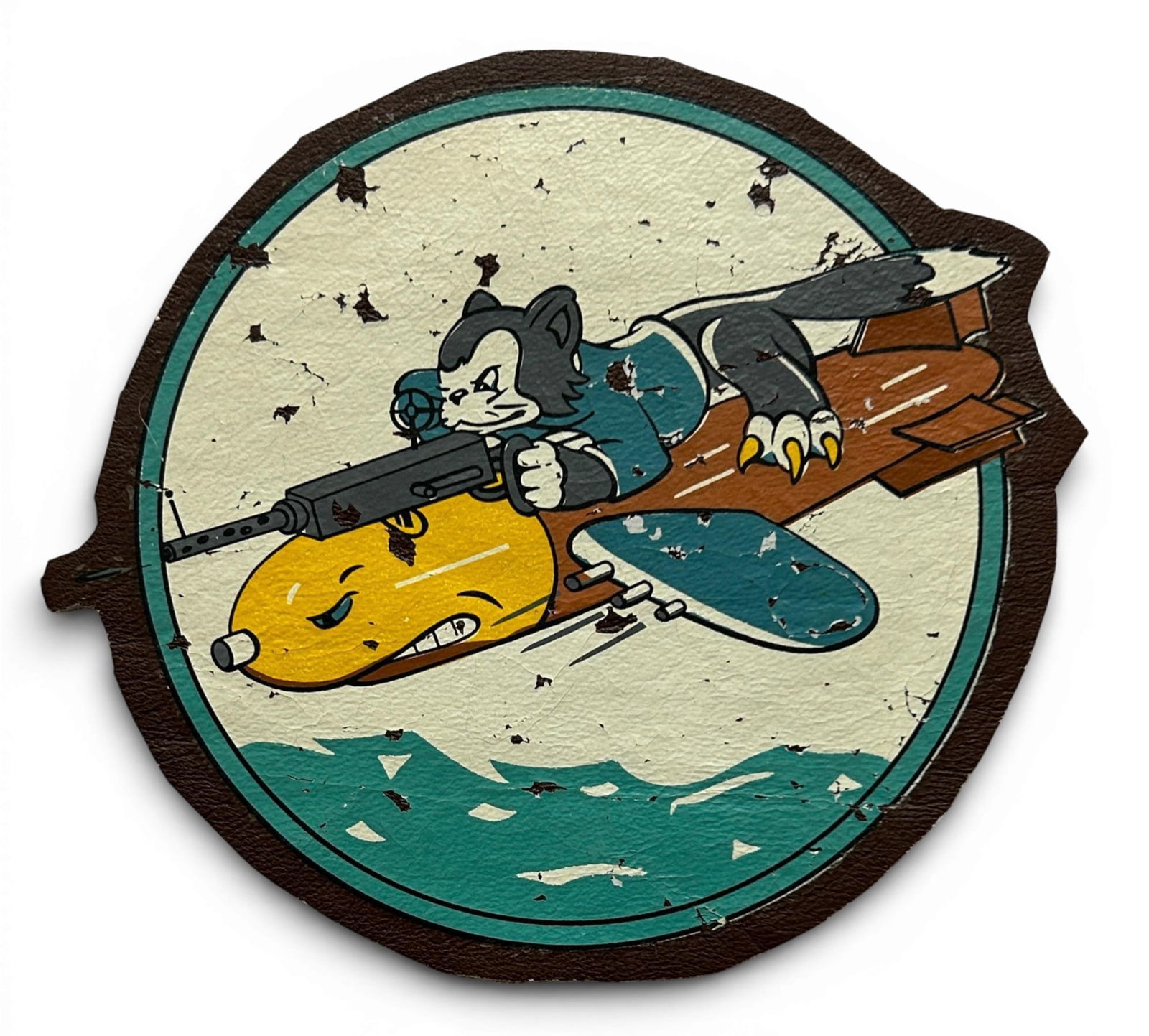 WWII U.S. Navy VC-68 Composite Squadron Patch: World War Two U.S. Navy VC-68 squadron patch. The patch is a decal on leather. Measures 4.75" x 4.25". Established as Composite Squadron seventy Nine (VC-68) on July 1,1943. The insignia was approved