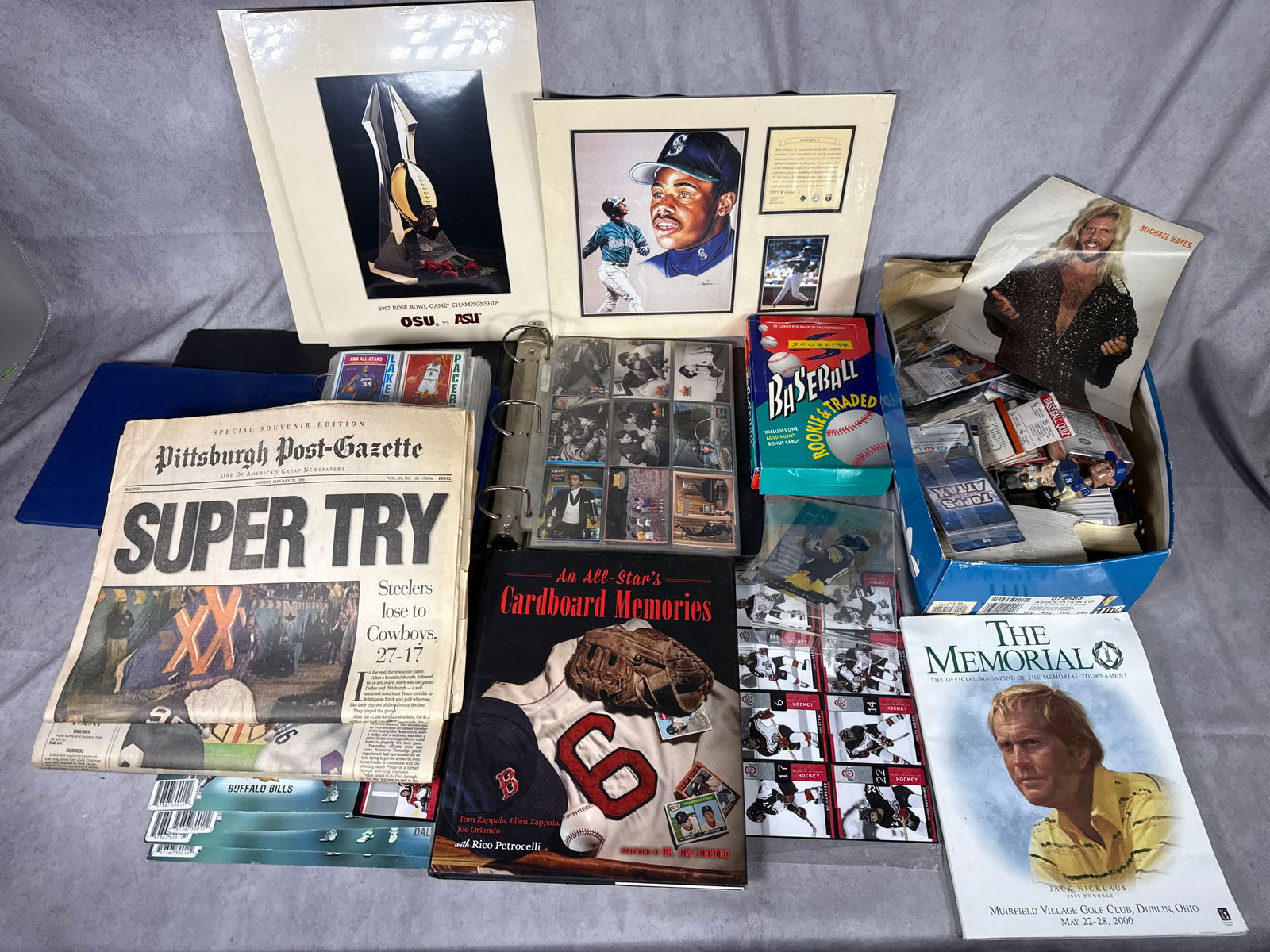 1994-2002 Mixed Sports Memorabilia Lot featuring Ken Griffey Jr. Numbered Print and Topps Heritage (1 of 16)