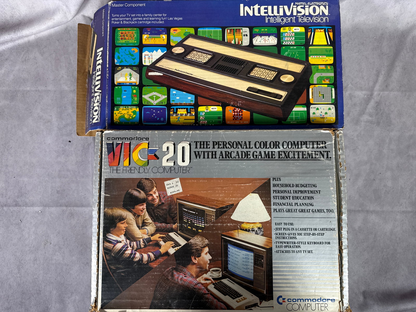 A Pair of Vintage Boxed Systems: Mattel Intellivision Model 2609 and Commodore VIC-20 Computer,: This lot features two iconic early 1980s home electronics systems. The first is a Mattel Electronics Intellivision Intelligent Television Master Component, Model No. 2609. This console is powered by a