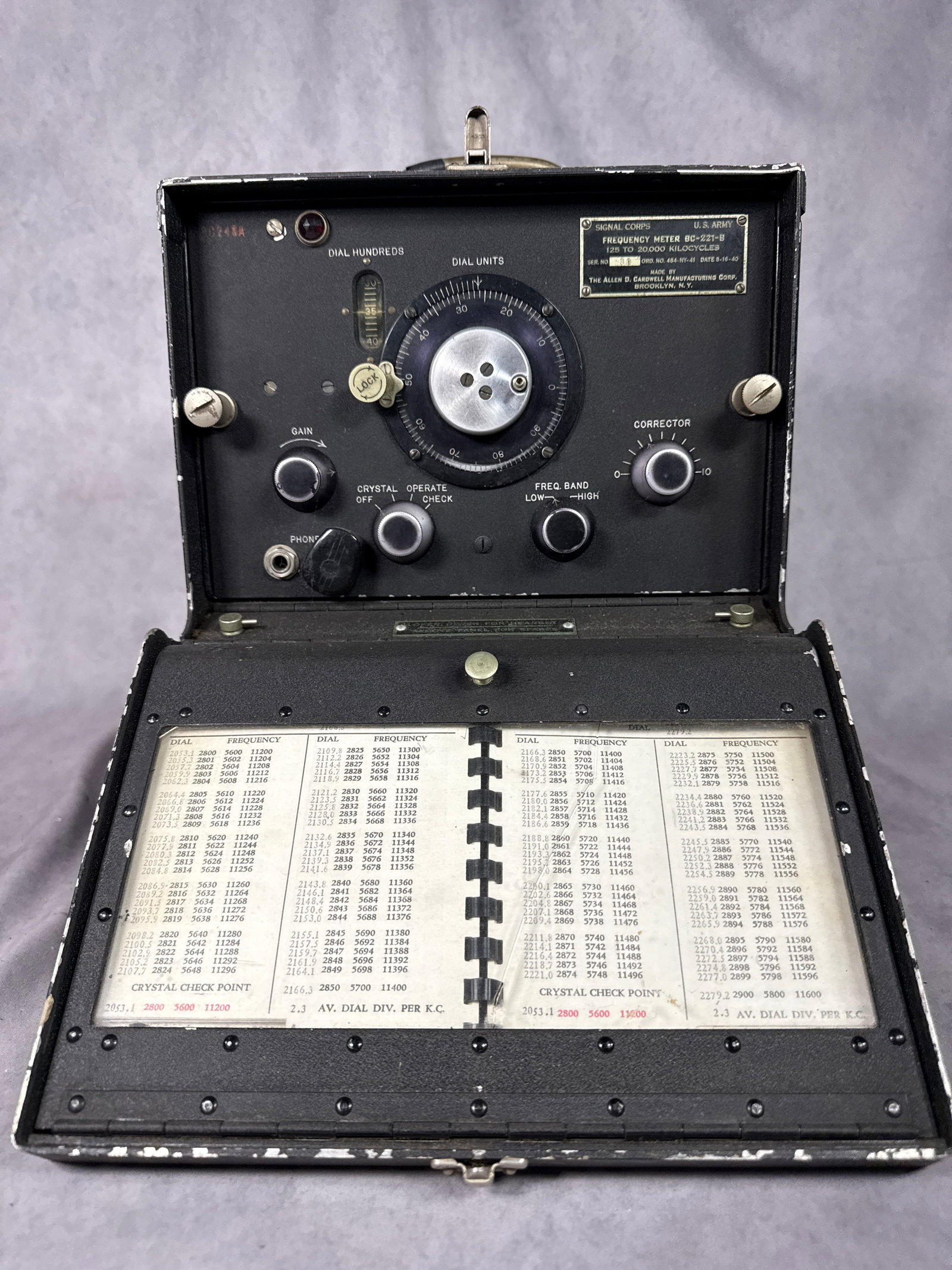 Signal Corps U.S. Army Frequency Meter BC-221-B by Allen D. Cardwell Mfg. Corp. (1 of 13)