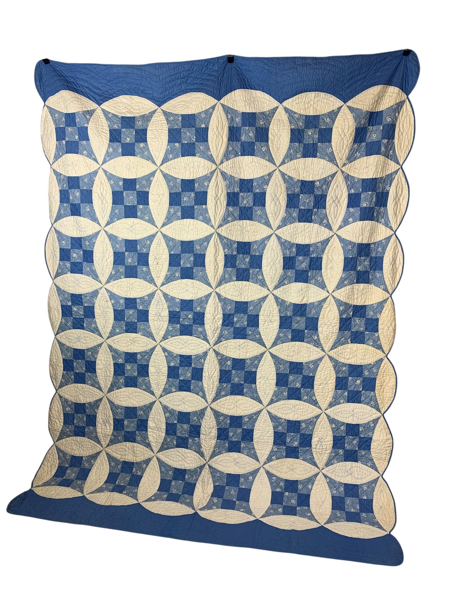 Handmade Blue and White Cotton Patchwork Quilt in Winding Ways Pattern (1 of 12)