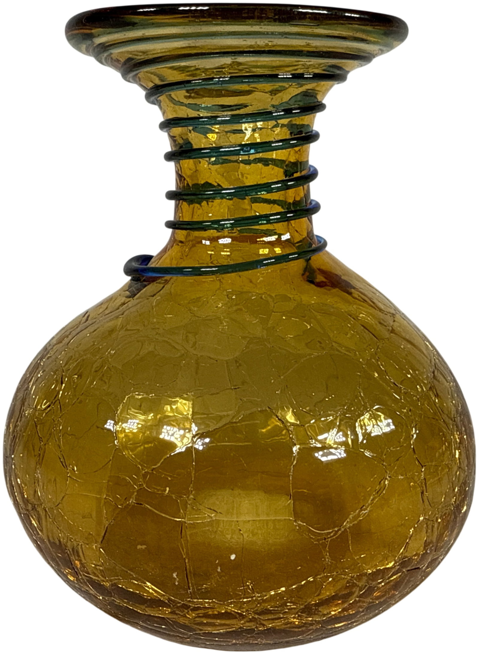 Blenko Topaz Crackle Glass Vase with Blue Coil Wrap (1 of 10)