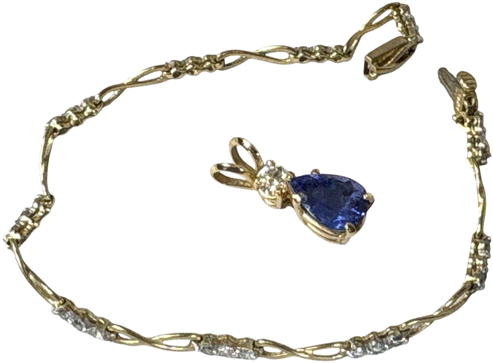 Two Pieces of 10k Yellow Gold Jewelry Including a Bracelet and Gemstone Pendant (1 of 4)