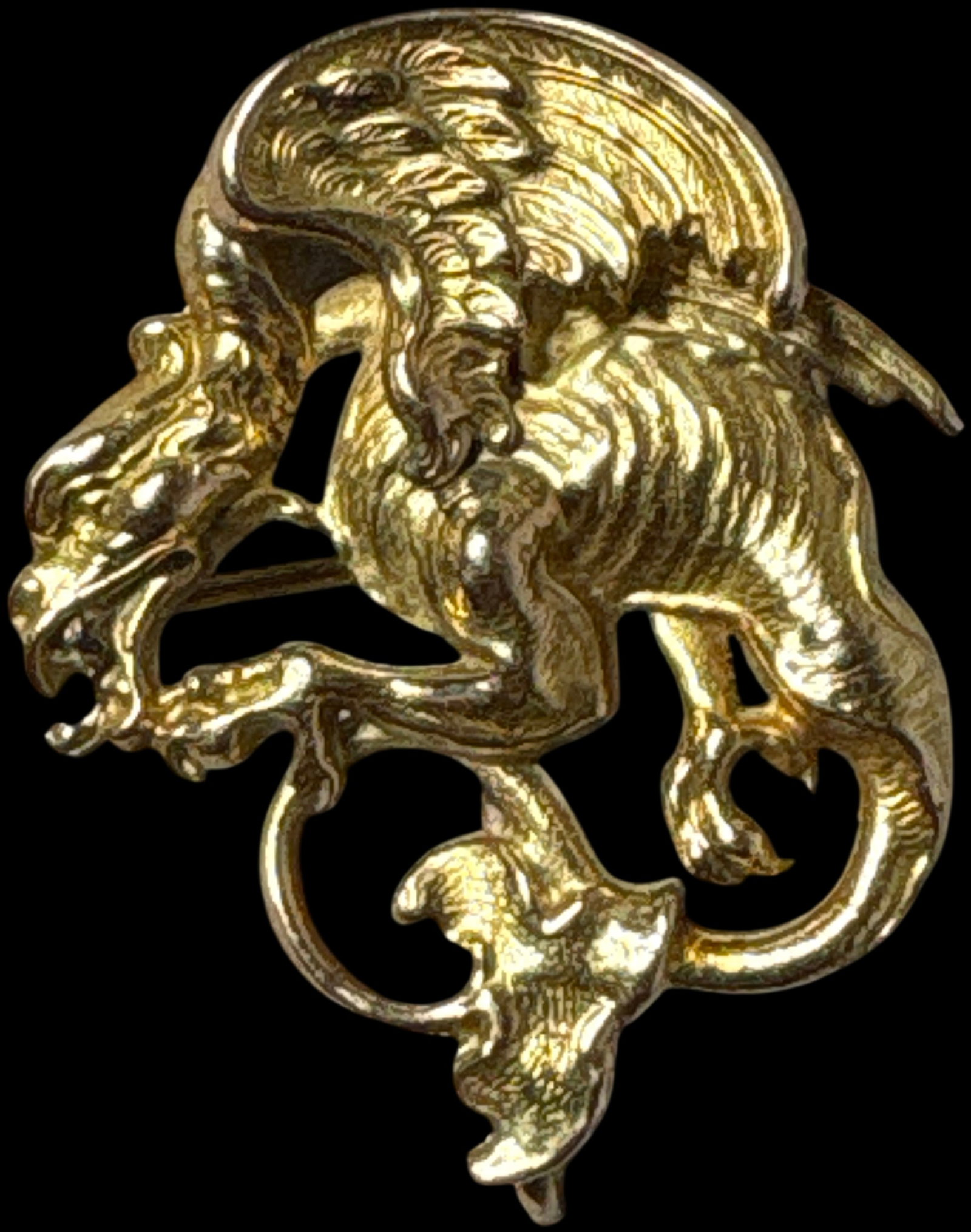 Art Nouveau Style 10k Yellow Gold Winged Griffin Figural Brooch (1 of 2)