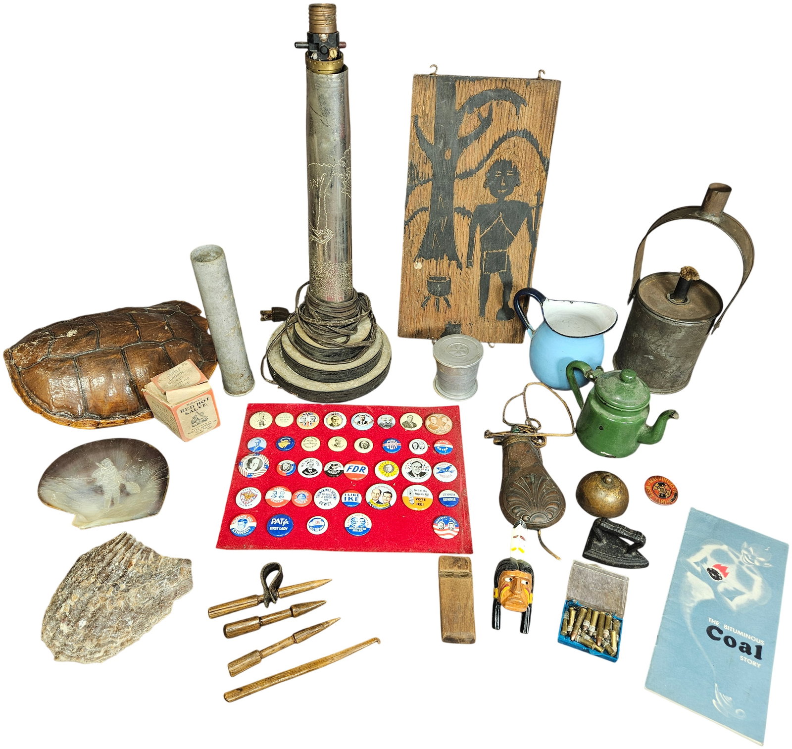An Assortment of Vintage Collectibles and Curiosities Including Trench Art, Political Memorabilia, (1 of 17)