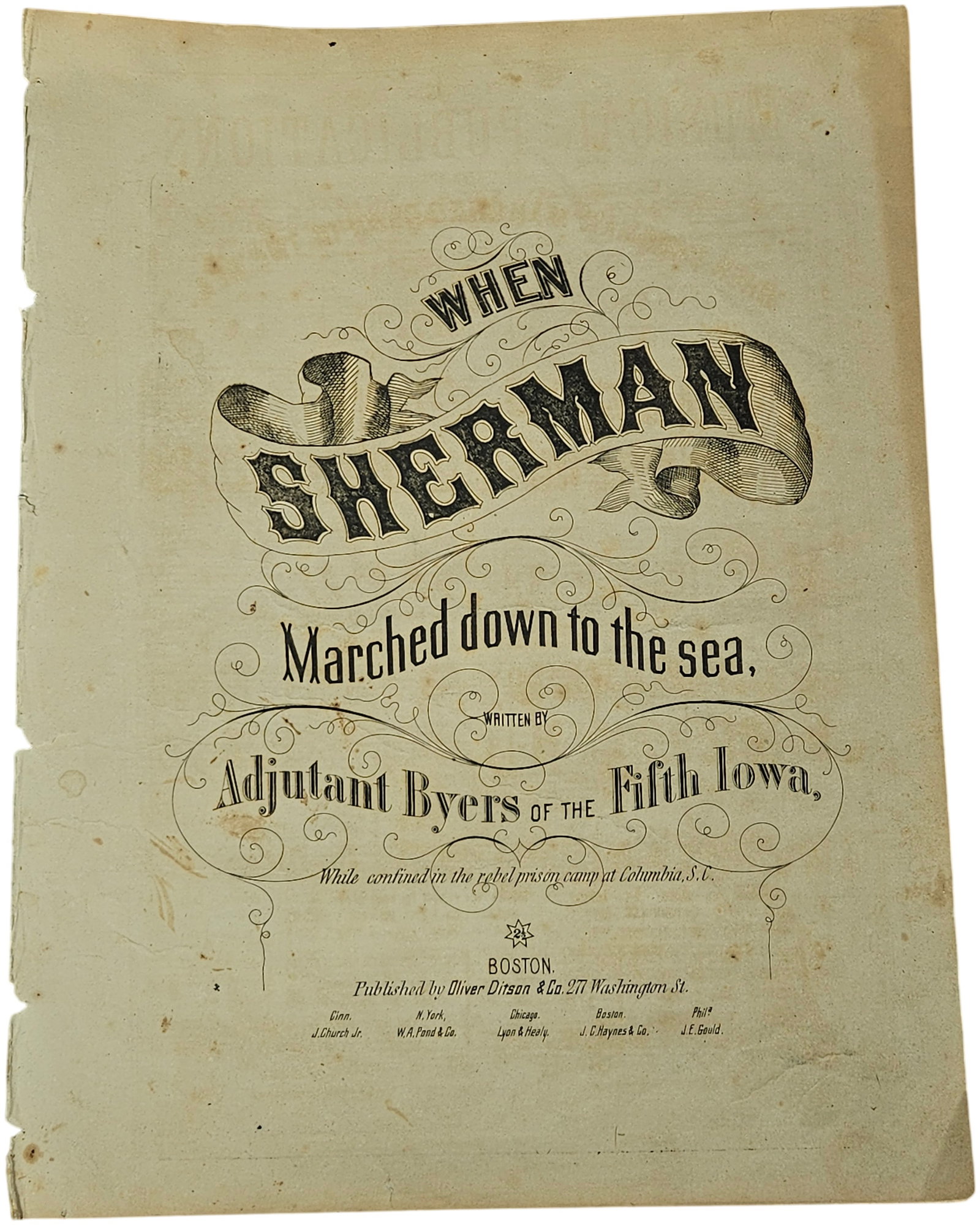 When Sherman Marched Down to the Sea American Civil War Sheet Music, Oliver Ditson and Co., c. 1865 (1 of 7)