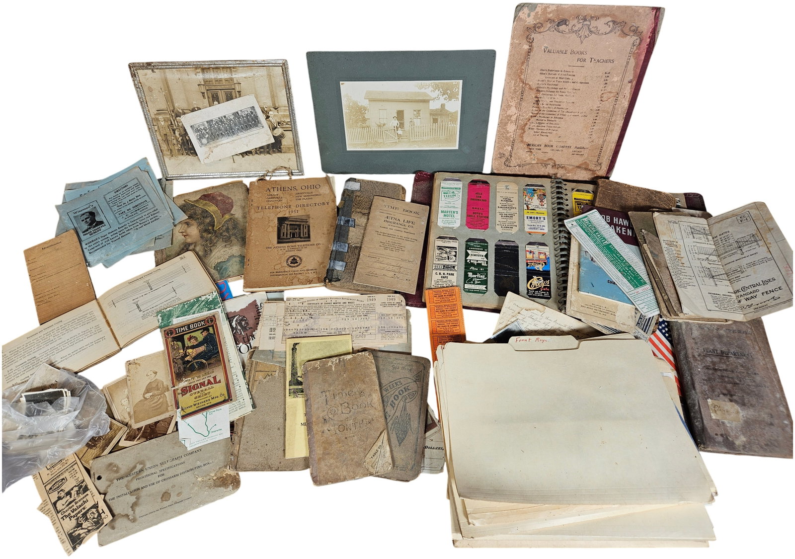 An Assortment of American Ephemera, Industrial Manuals, and Historical Documents, 19th to 20th: This large collection of American paper goods and historical documents spans the mid-19th to the mid-20th century, with a focus on industrial history and regional Ohio interest. Included are Western U