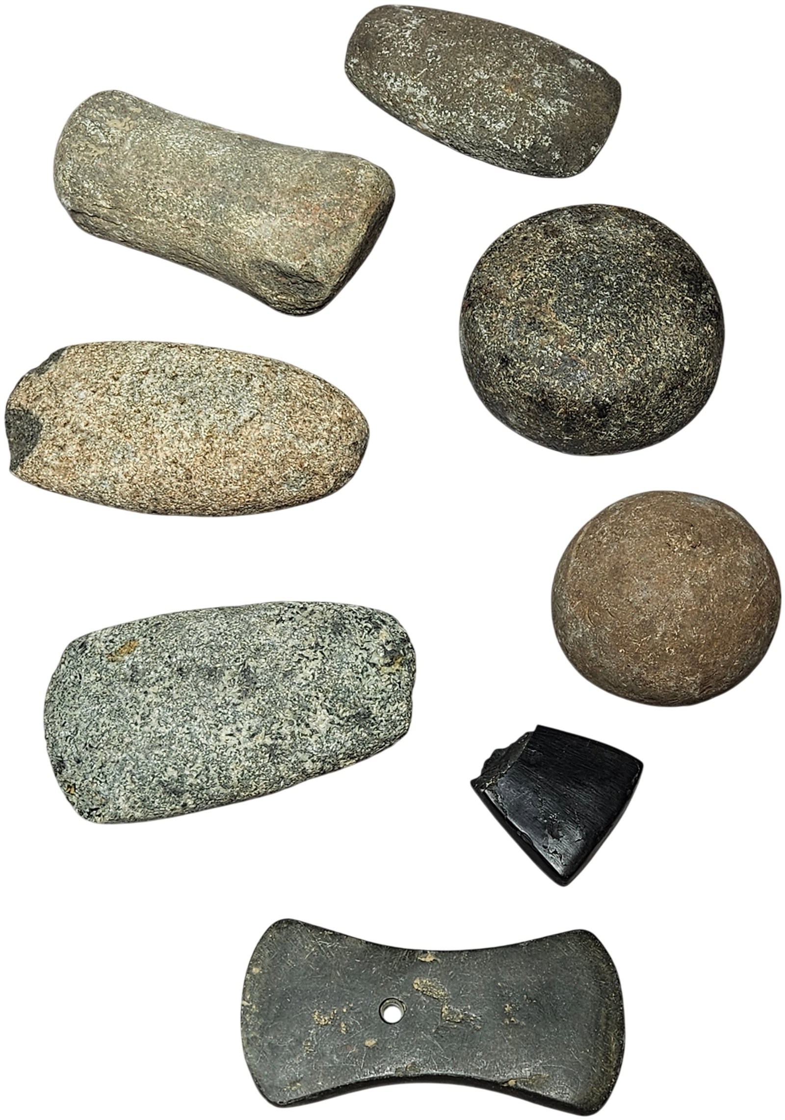 A Collection of North American Indian Ground Stone Artifacts Including a Gorget, Discoidals, and (1 of 12)