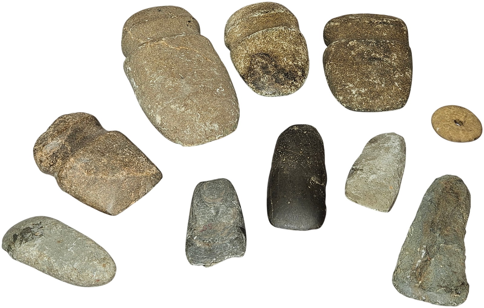 A Collection of Native American Ground Stone Artifacts and One Iron Nail (1 of 8)