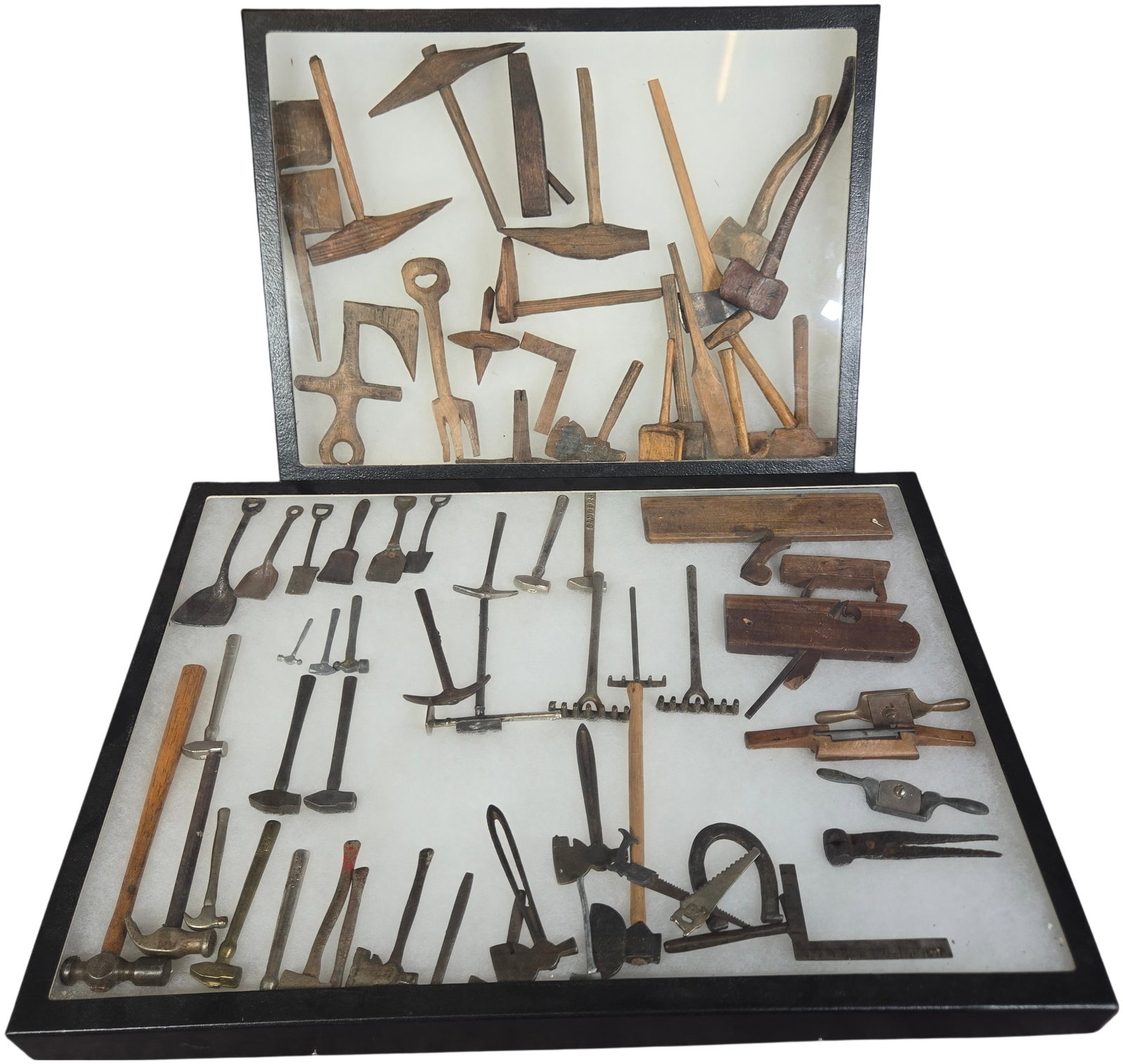 A Collection of Miniature Antique Style Hand Tool Replicas in Shadow Boxes (1 of 11)