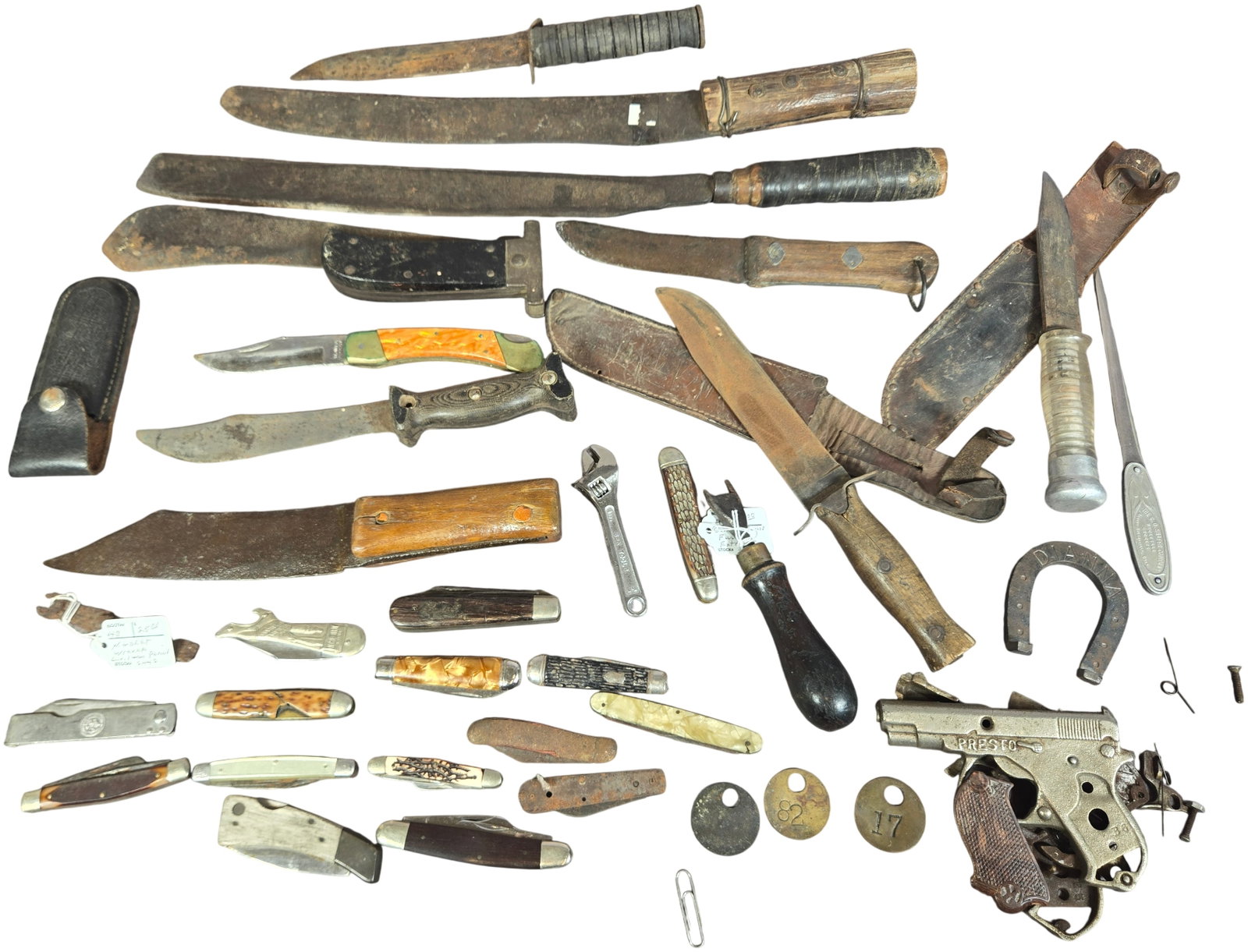 A Collection of Vintage Fixed-Blade and Folding Knives with Historical Tools and Artifacts (1 of 13)