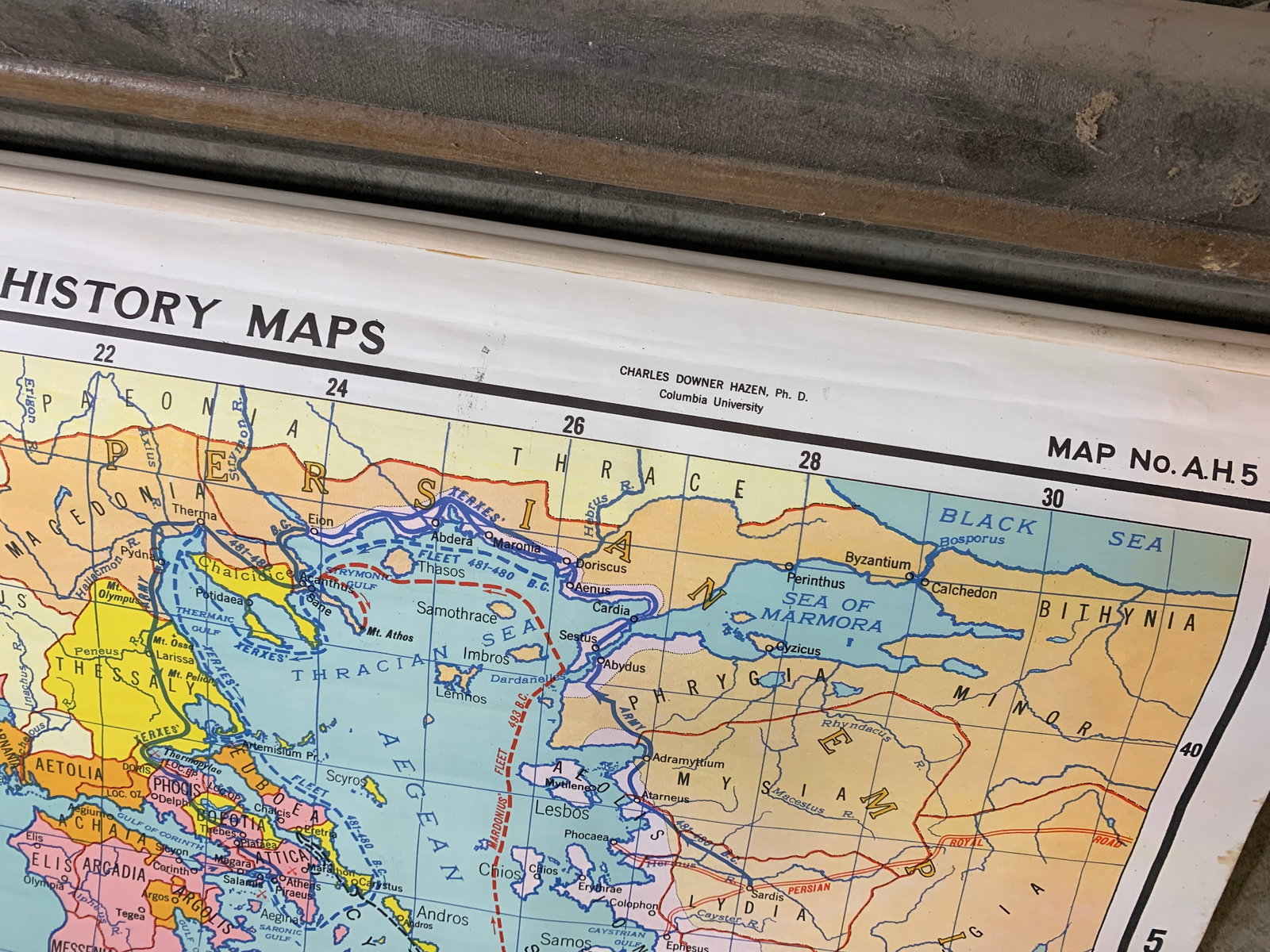 Vintage school Pull Down Multi Map System + Native Americans Pull Down Map - 11