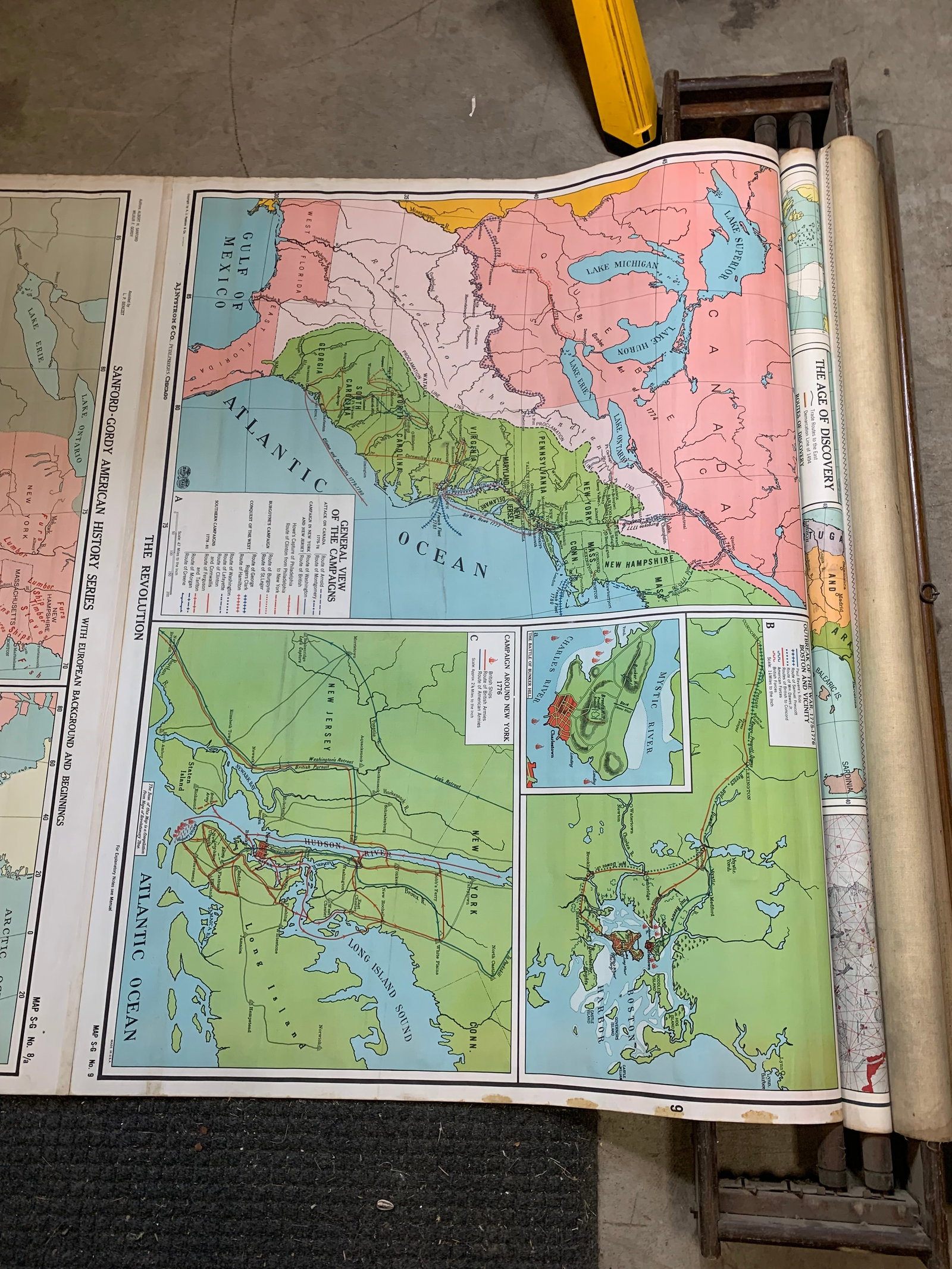 Vintage school Pull Down Multi Map System + Native Americans Pull Down Map - 12