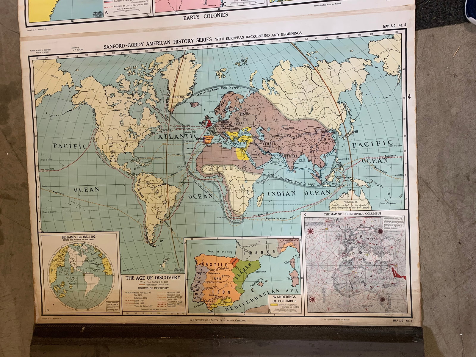 Vintage school Pull Down Multi Map System + Native Americans Pull Down Map - 14