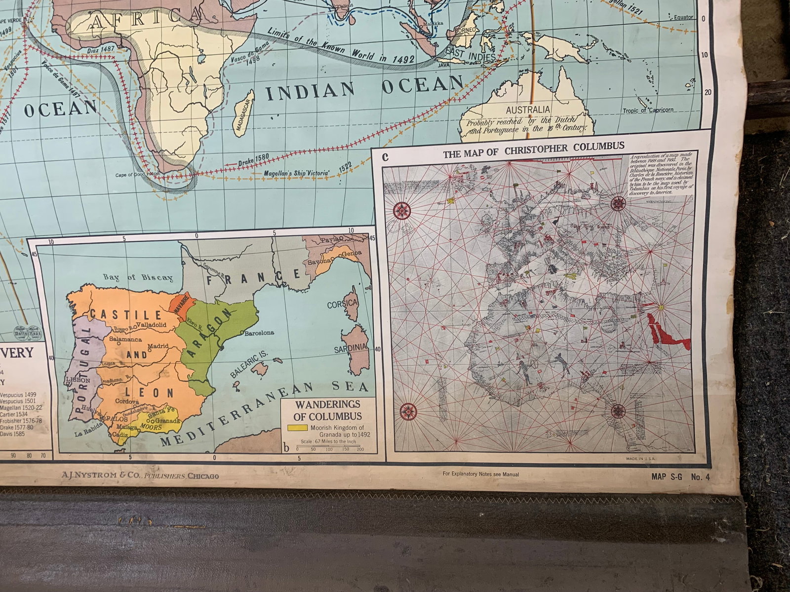 Vintage school Pull Down Multi Map System + Native Americans Pull Down Map - 15