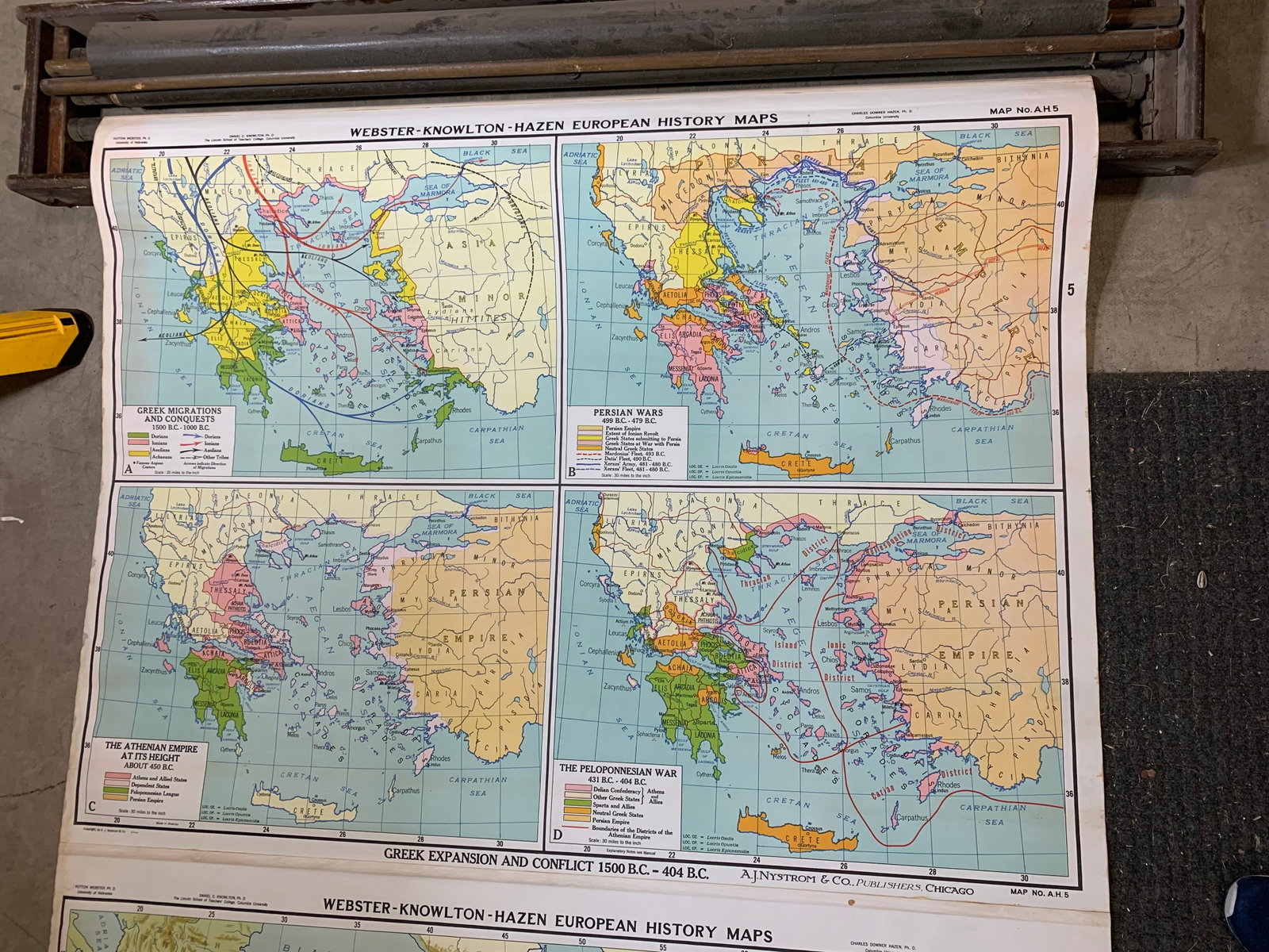 Vintage school Pull Down Multi Map System + Native Americans Pull Down Map - 16