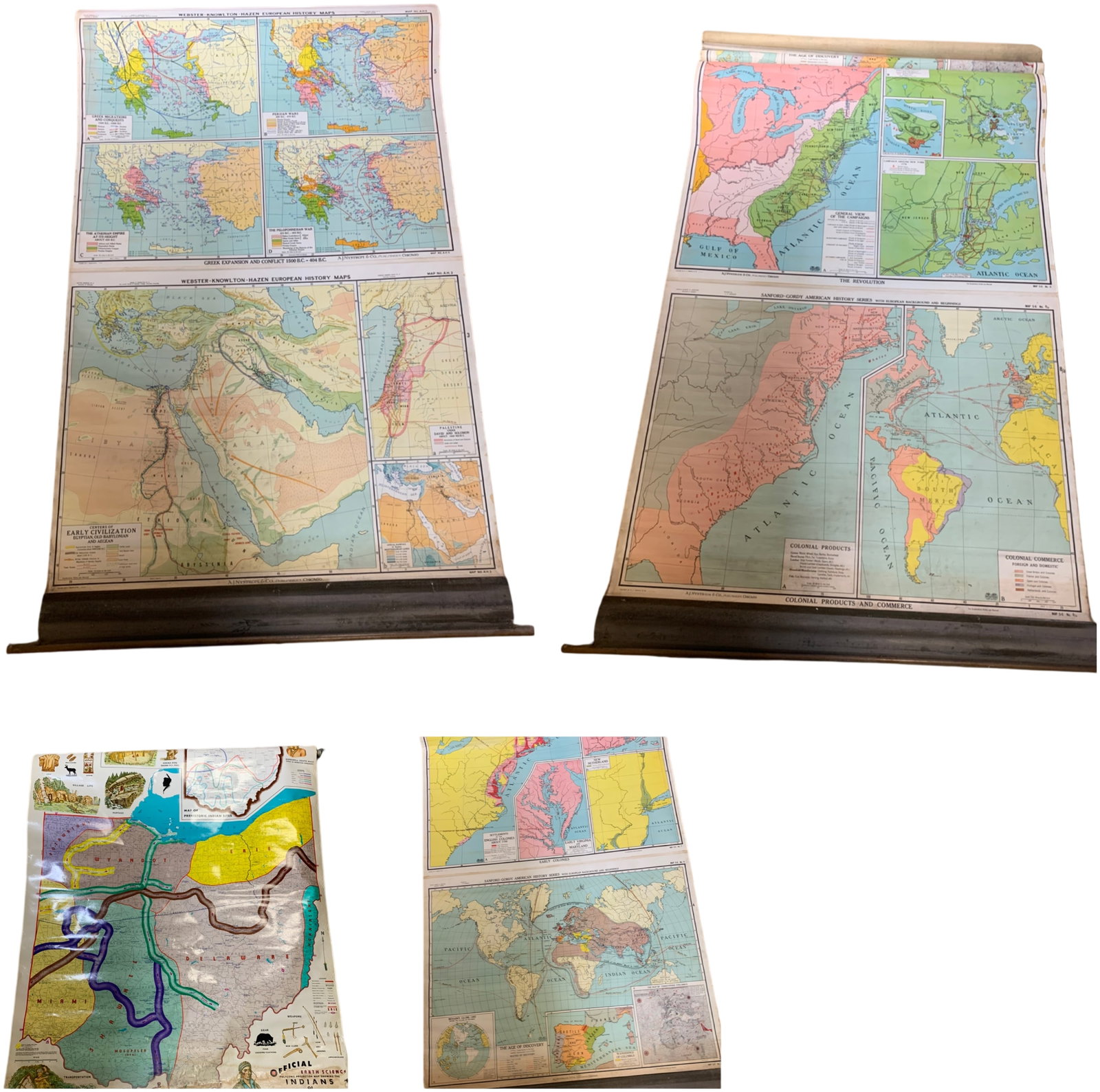Vintage school Pull Down Multi Map System + Native Americans Pull Down Map (1 of 20)