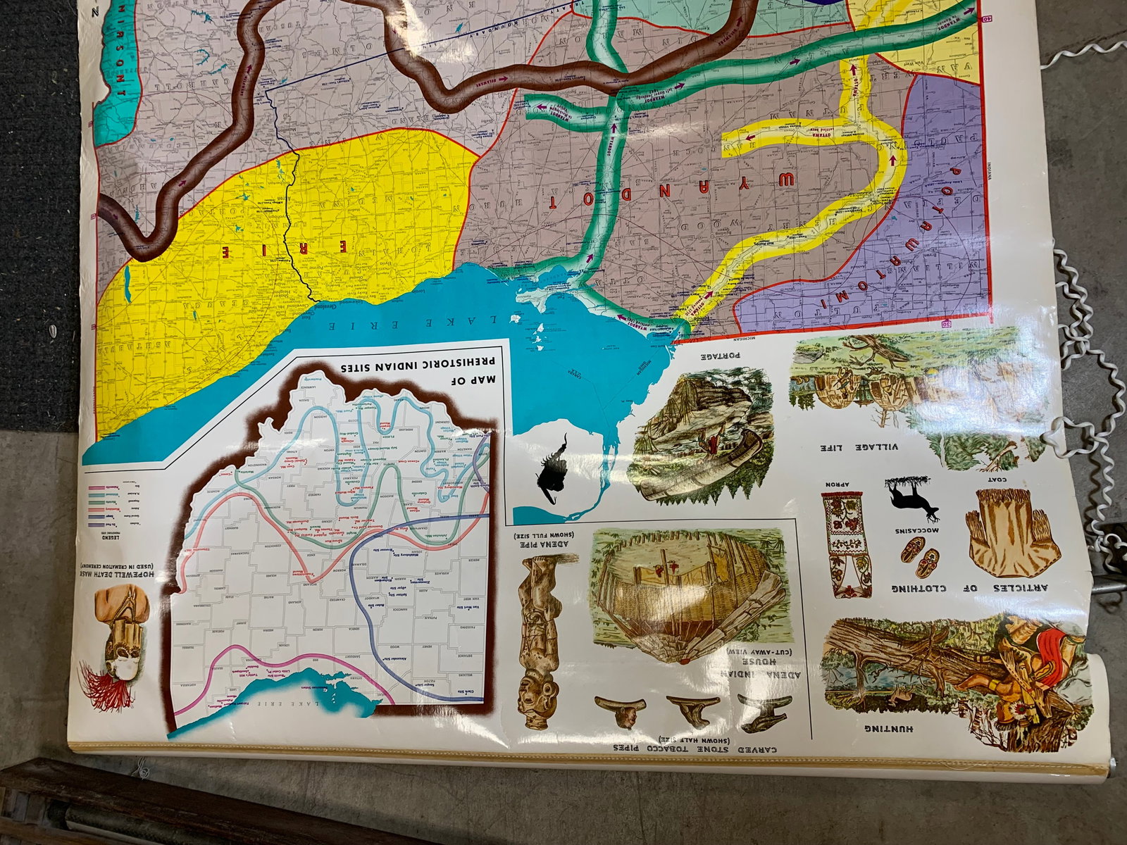 Vintage school Pull Down Multi Map System + Native Americans Pull Down Map - 20