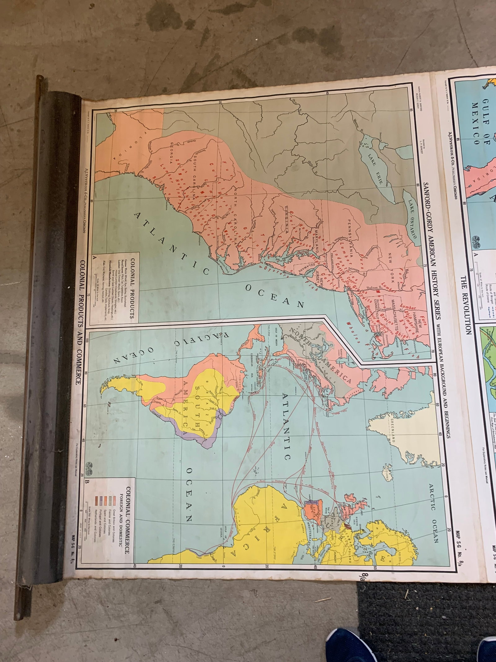 Vintage school Pull Down Multi Map System + Native Americans Pull Down Map - 3
