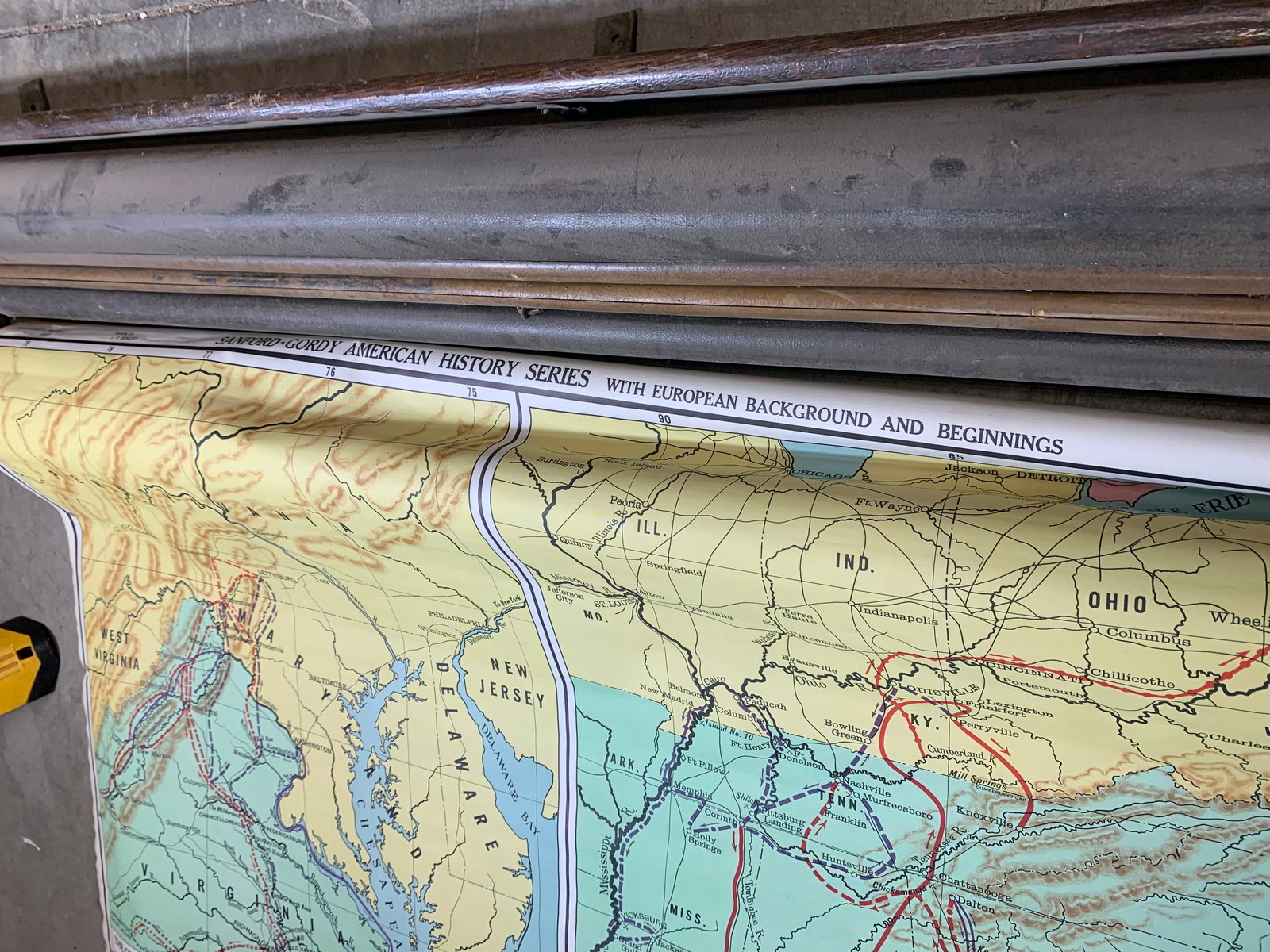Vintage school Pull Down Multi Map System + Native Americans Pull Down Map - 5