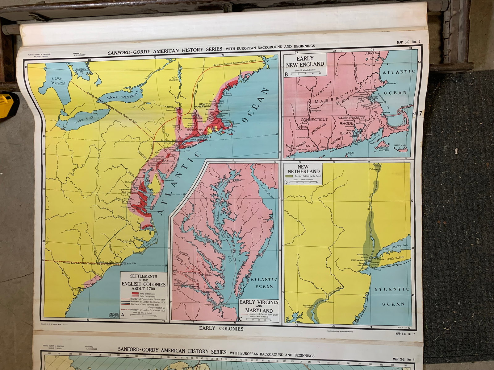 Vintage school Pull Down Multi Map System + Native Americans Pull Down Map - 6