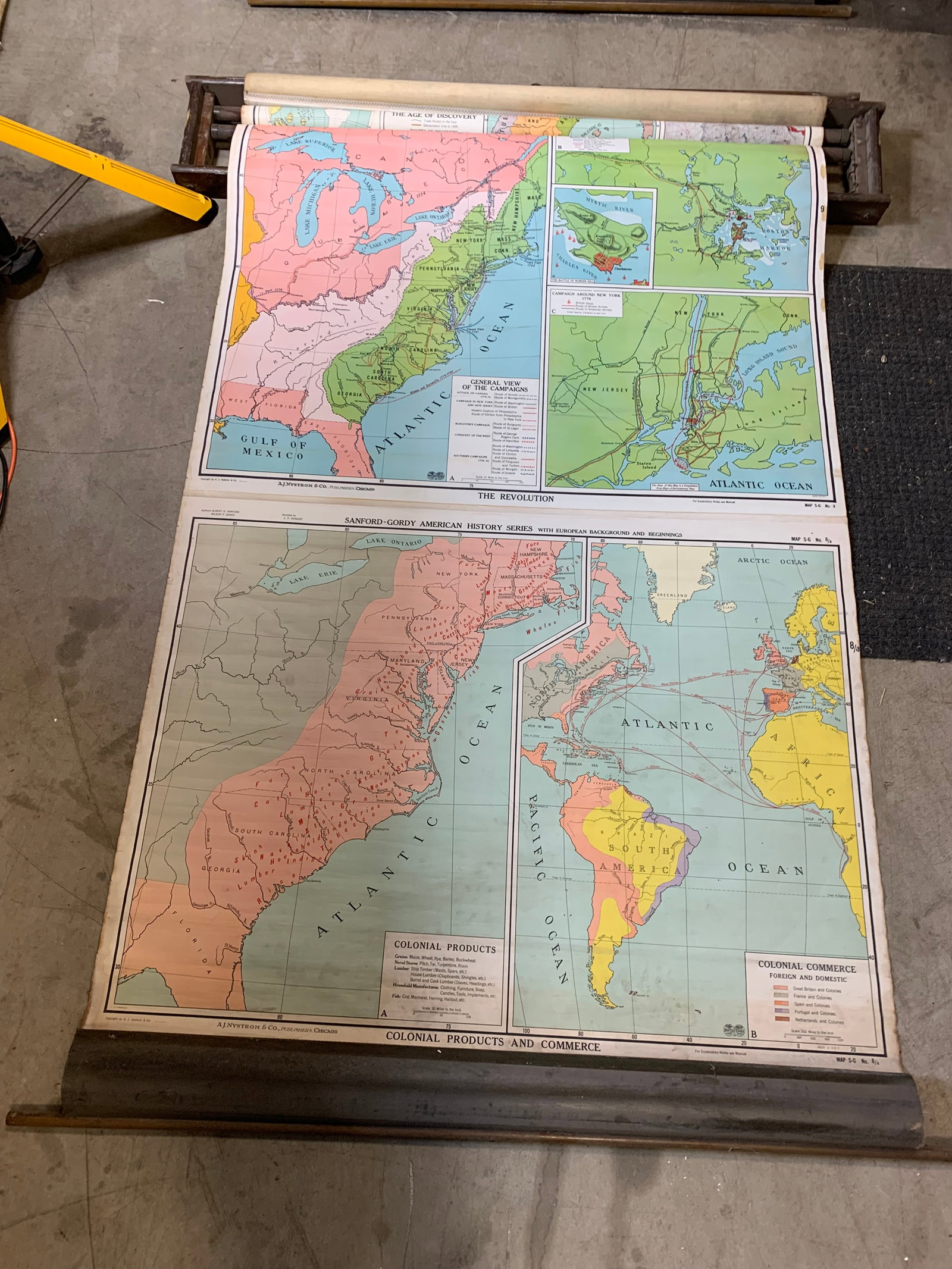 Vintage school Pull Down Multi Map System + Native Americans Pull Down Map - 7