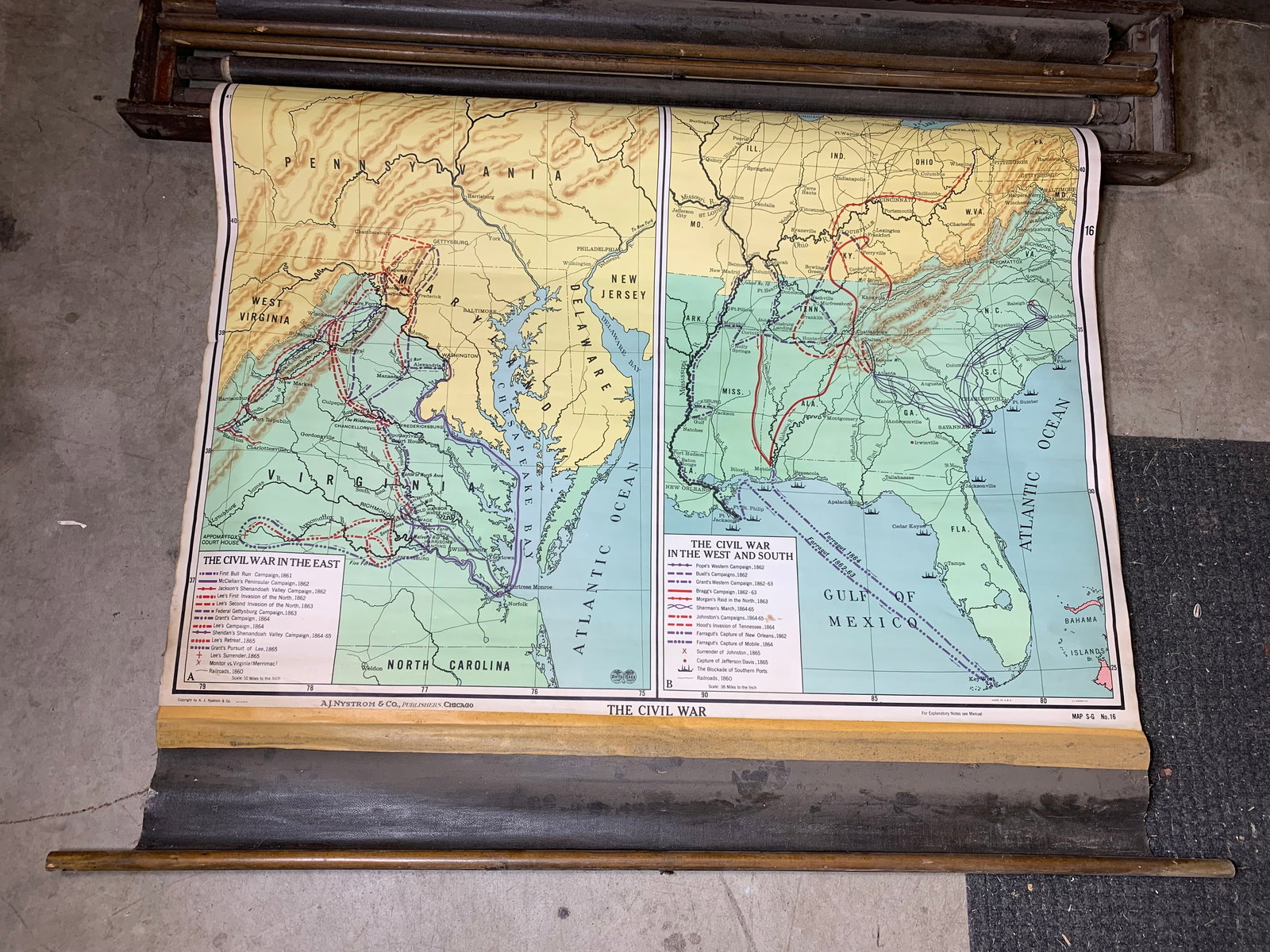 Vintage school Pull Down Multi Map System + Native Americans Pull Down Map - 8