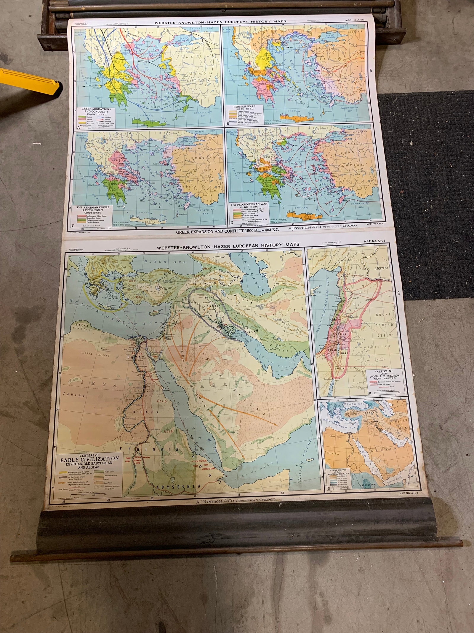 Vintage school Pull Down Multi Map System + Native Americans Pull Down Map - 9