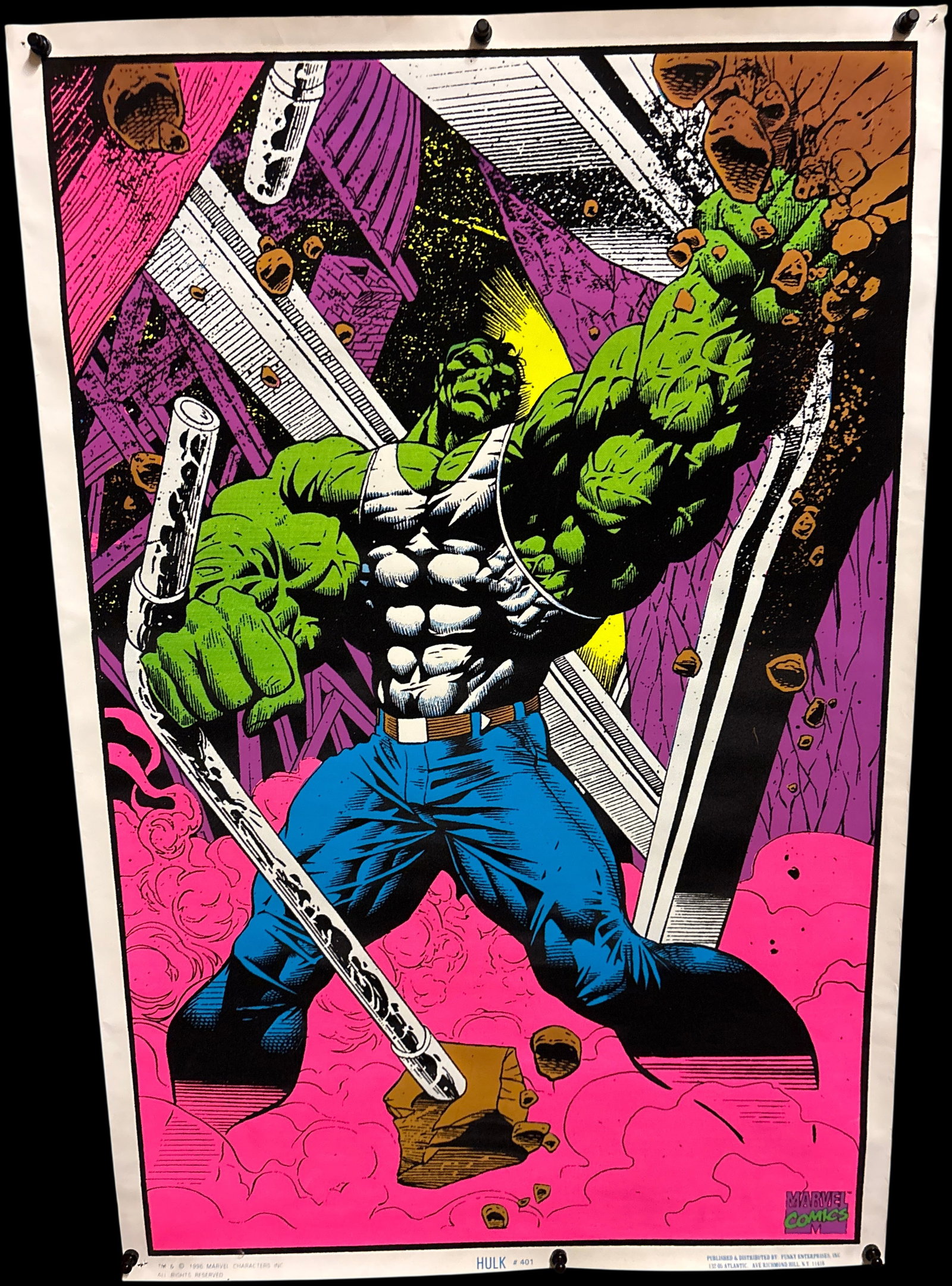 Vintage Marvel Comics Incredible Hulk Blacklight Flocked Poster by Funky Enterprises Inc 1996 (1 of 11)