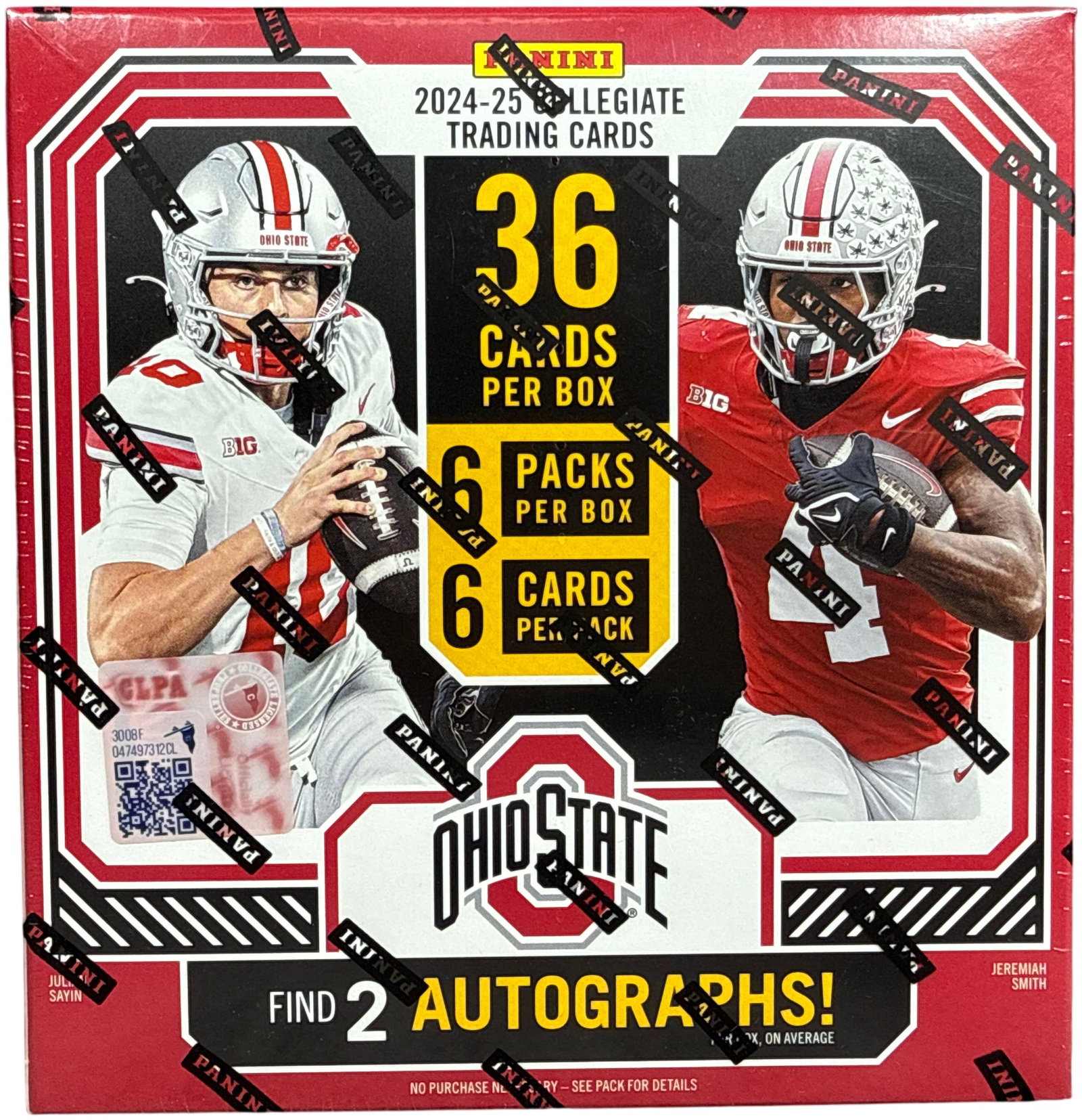 2024-25 Panini Ohio State Collegiate Trading Cards Factory Sealed Hobby Box Set: This is a factory-sealed 2024-25 Panini Ohio State Collegiate Trading Cards Hobby Box Set. The box contains a group of packs with a group of cards per pack, for a total of cards. According to the manu